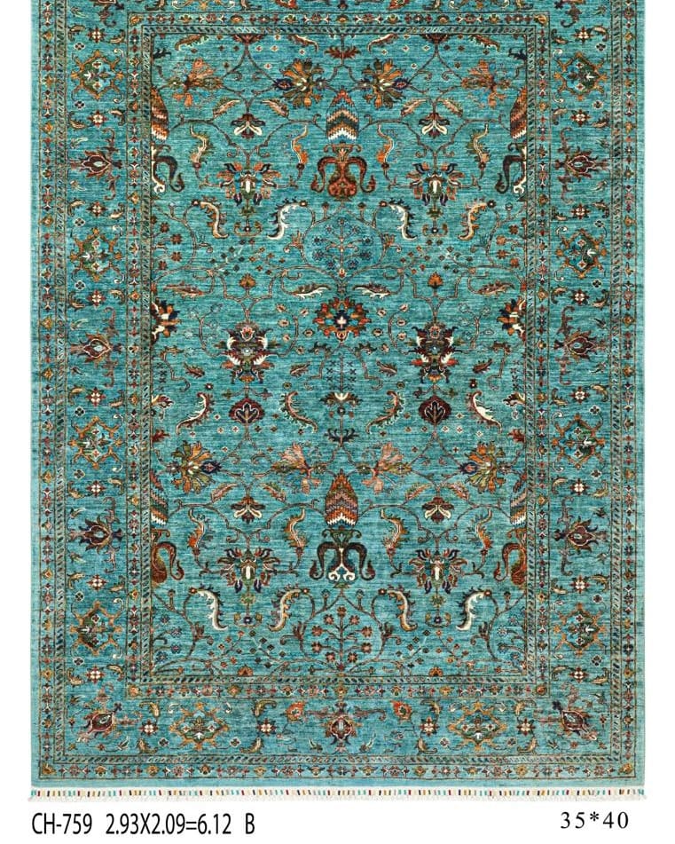 Handmade Afghani Wool Carpet – Blue Floral Rug