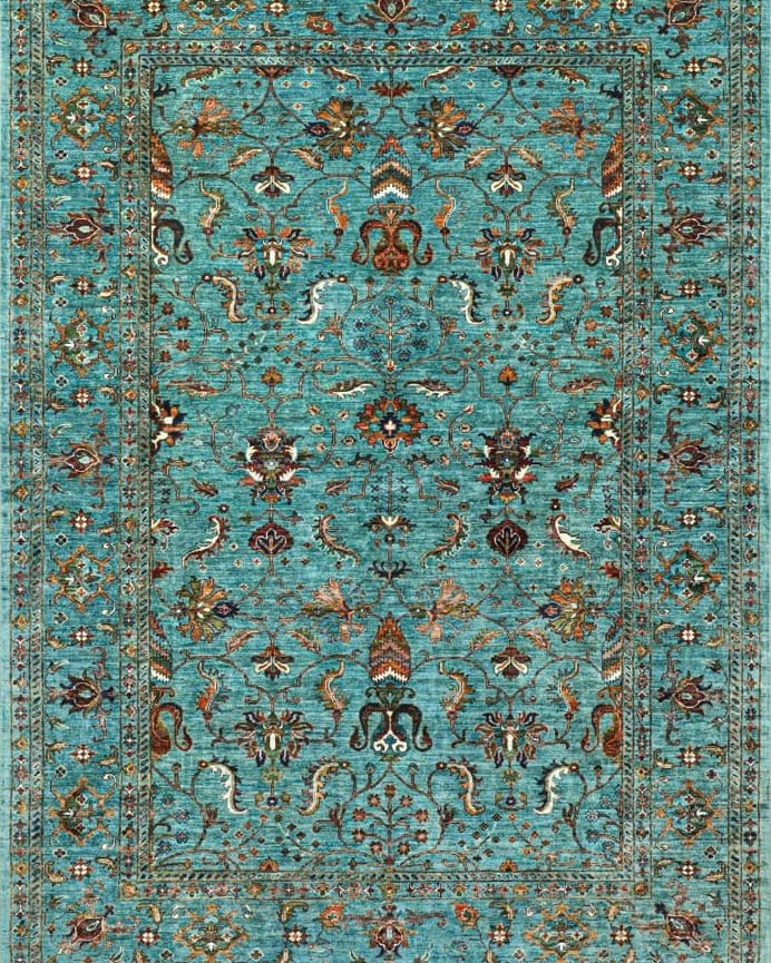 Handmade Afghani Wool Carpet – Blue Floral Rug