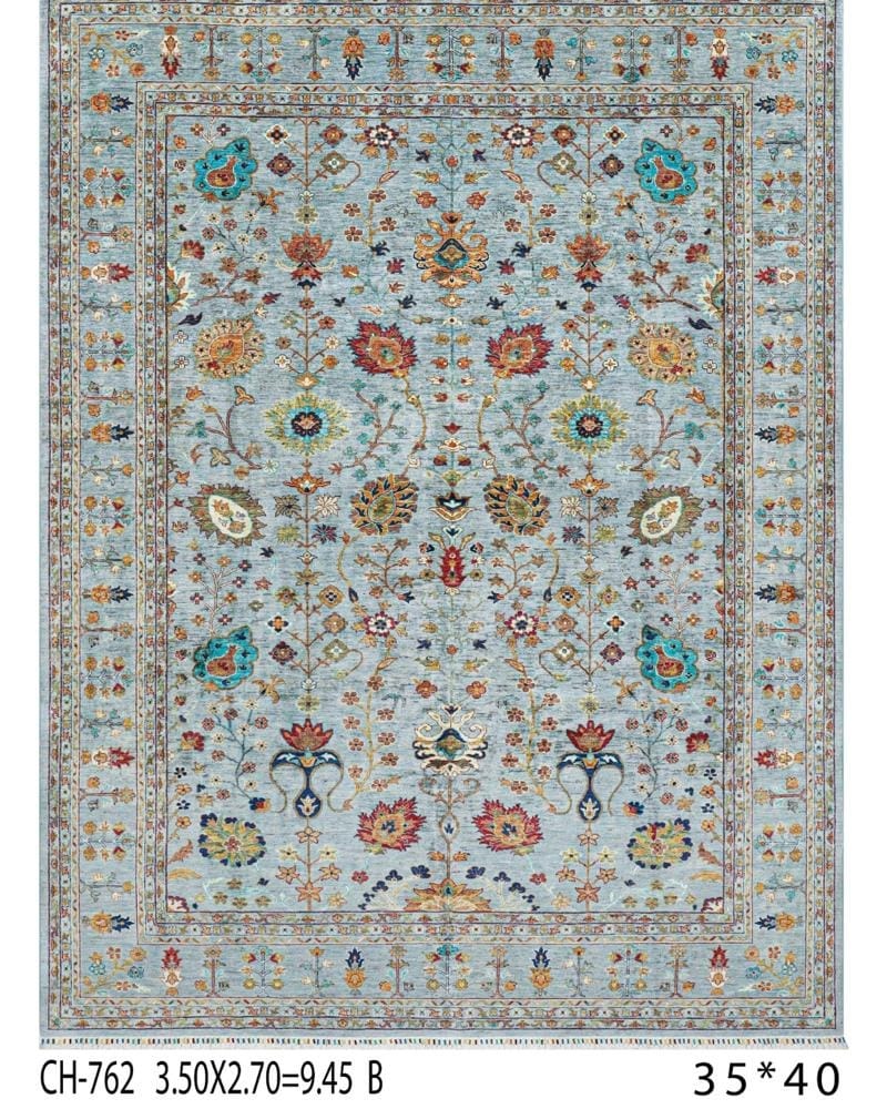 Handmade Afghani Wool Carpet – Light Blue Floral Rug
