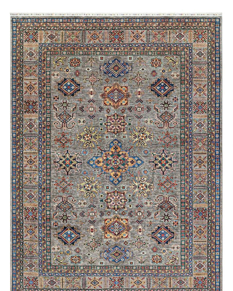 Handmade Afghani Wool Carpet – Floral Rug in Grey & Red