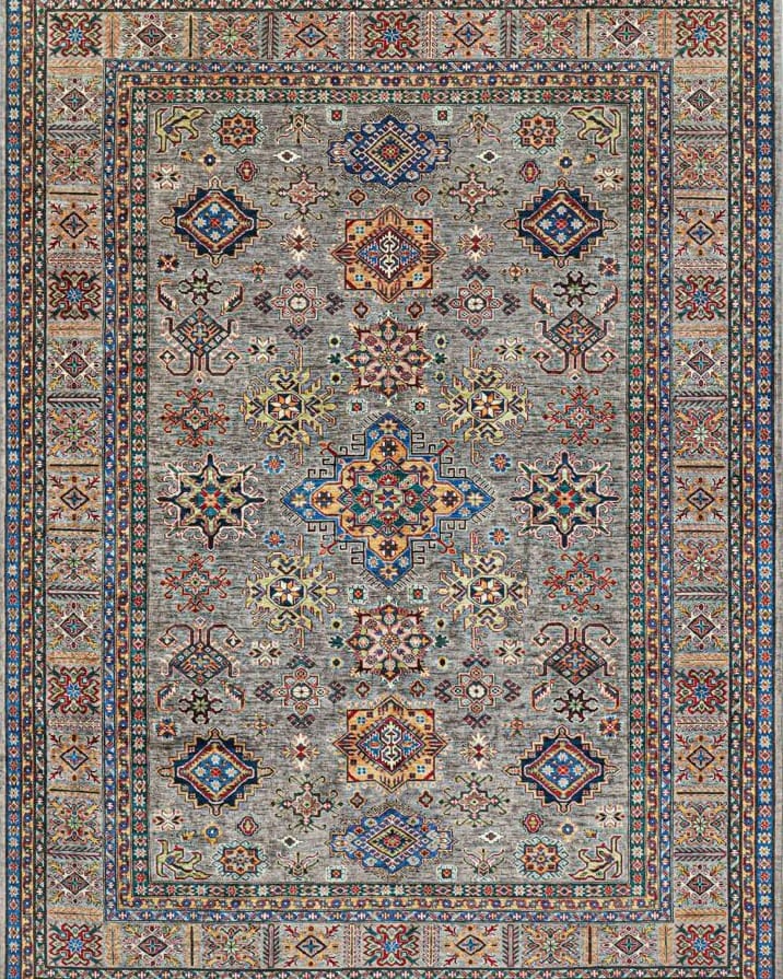 Handmade Afghani Wool Carpet – Floral Rug in Grey & Red