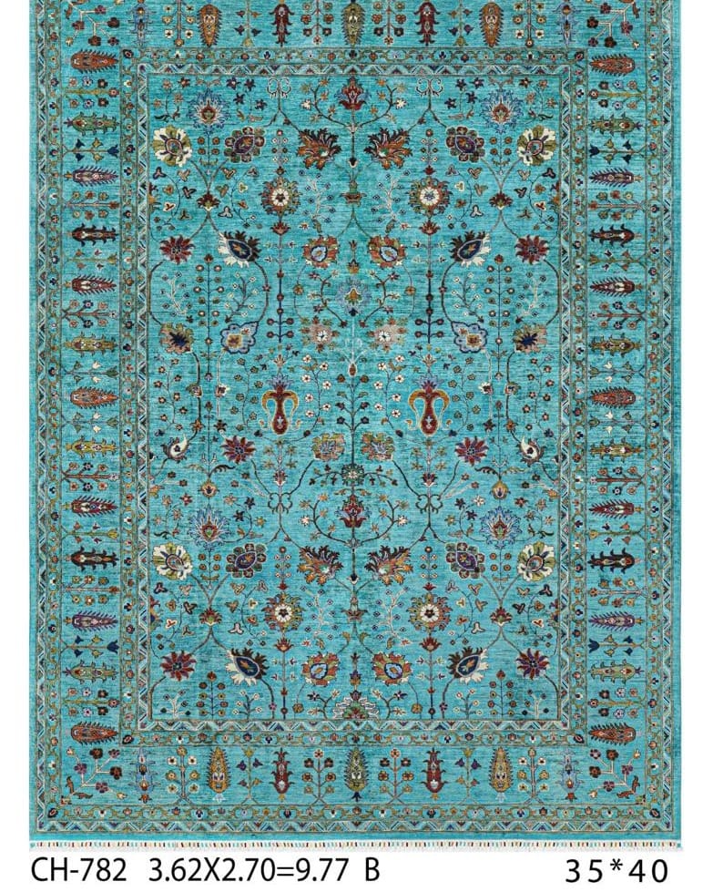 Handmade Afghani Wool Carpet – Floral Rug in Turquoise