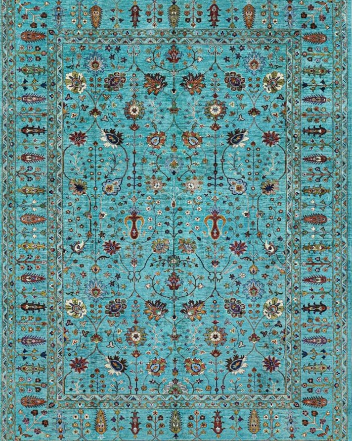 Handmade Afghani Wool Carpet – Floral Rug in Turquoise