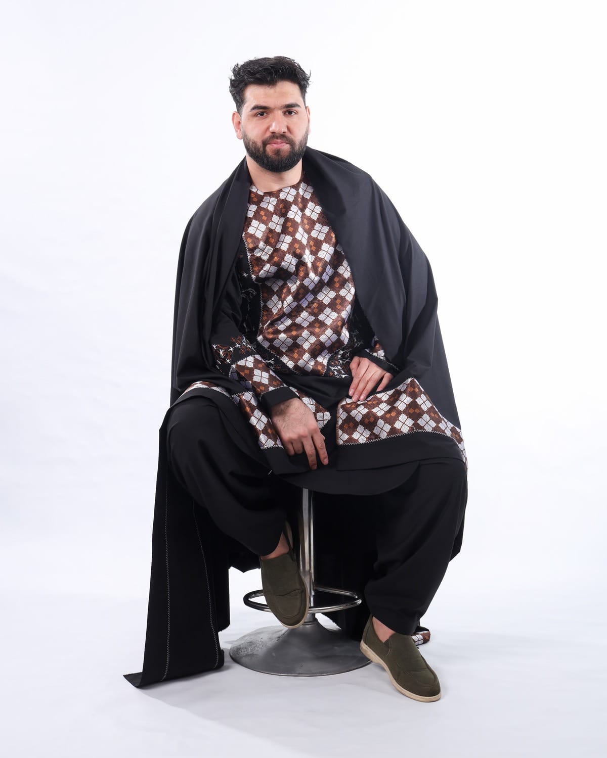Black Perahan Tunban Afghani Full Set Embroidered Modern Style
