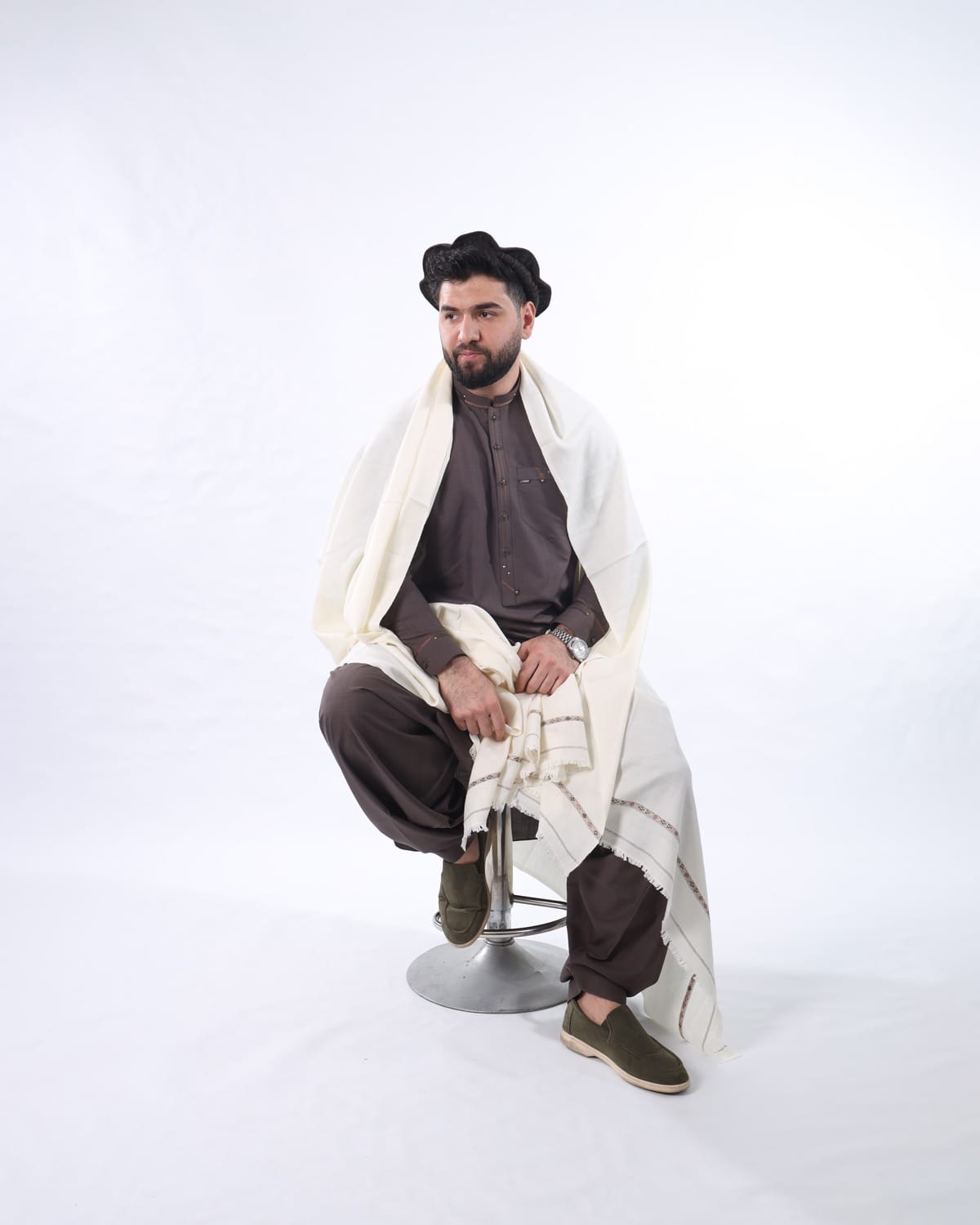 Afghani Outfit for men, Simple Pehran o Tunban with Pato Shawl