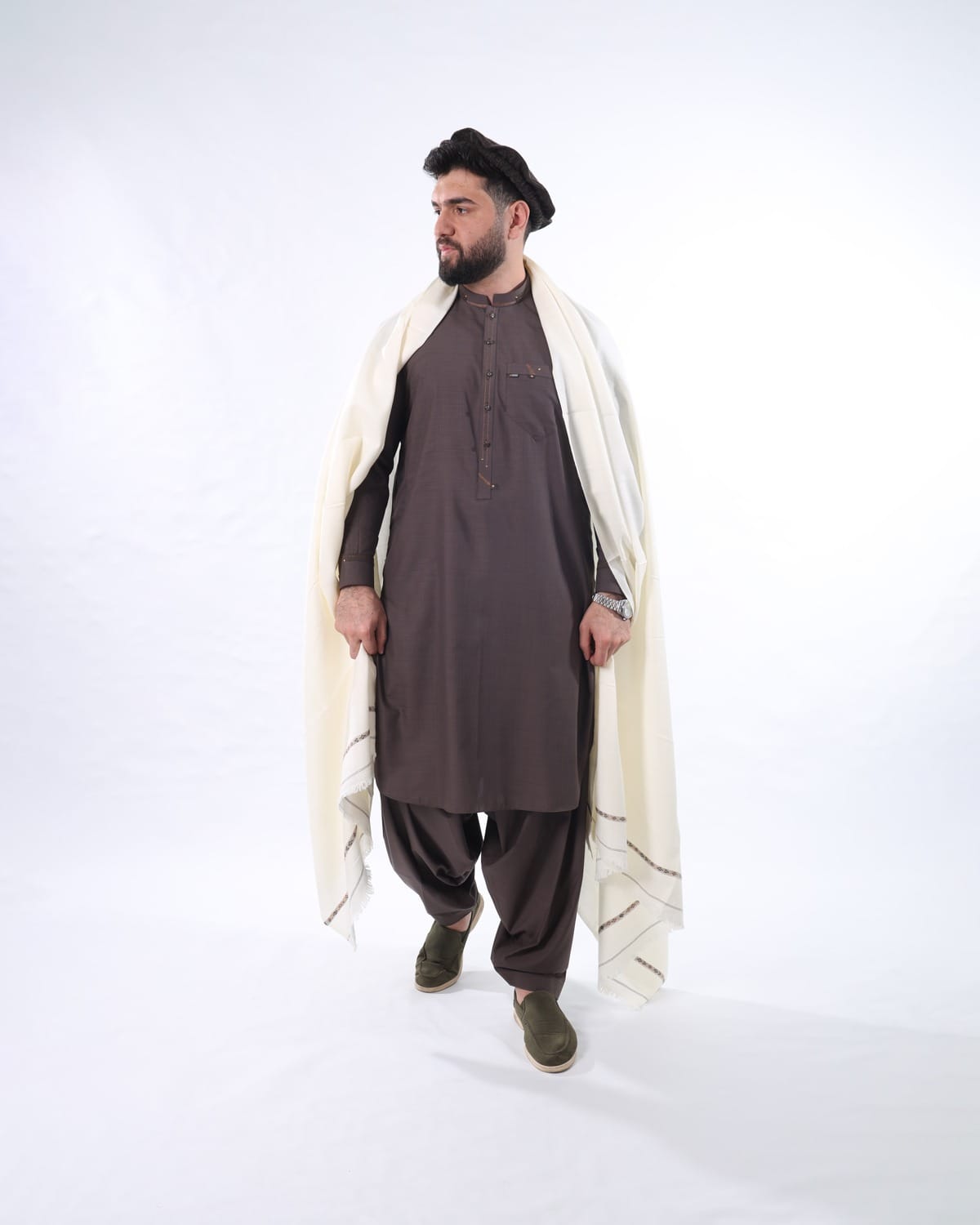Afghani Outfit for men, Simple Pehran o Tunban with Pato Shawl
