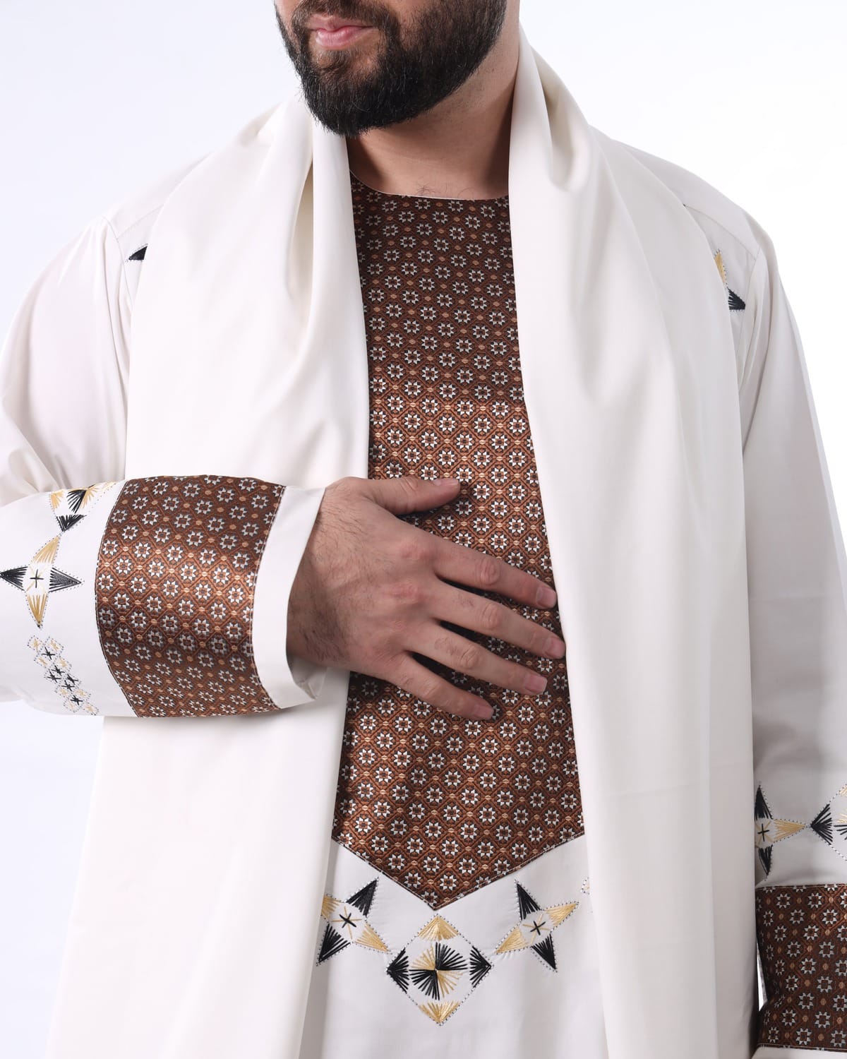 White Afghani Men Clothing with Shawl – Elegant Traditional Wear for Men