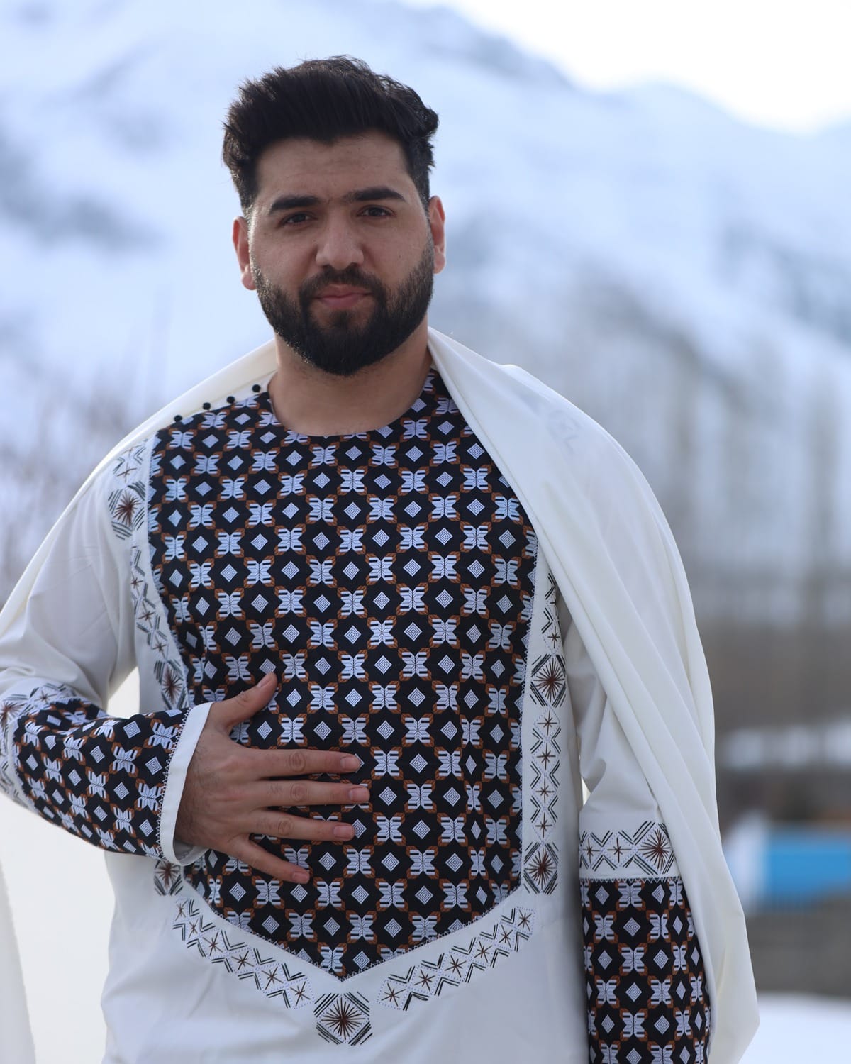 Clothes for Men Afghan White Shalwar Kameez with Shawl