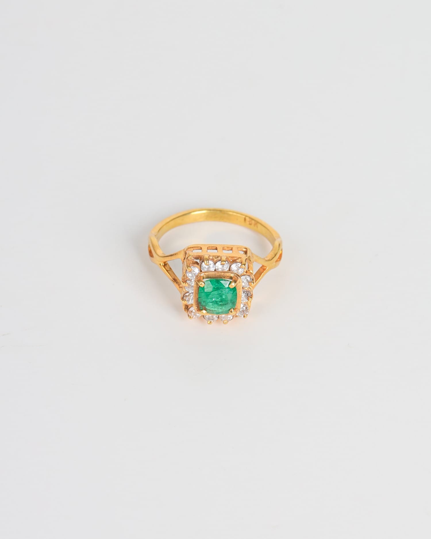 Gold Emerald Ring, Oval Green Emerald with Diamond Accents,  Luxury Gift for Her