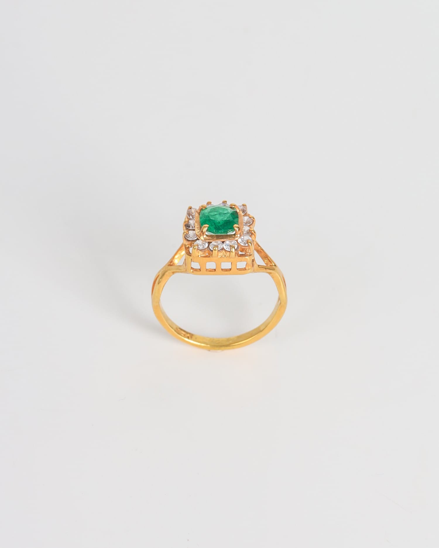 Gold Emerald Ring, Oval Green Emerald with Diamond Accents,  Luxury Gift for Her
