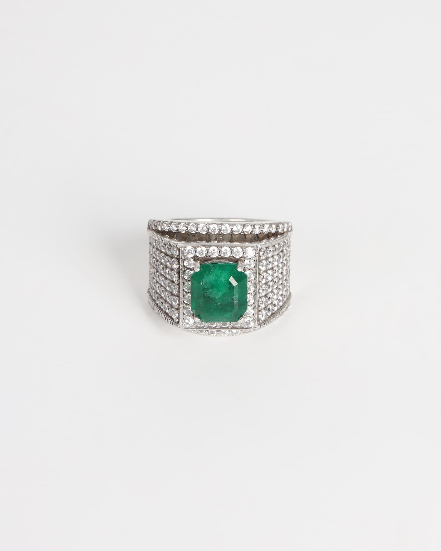 Emerald Ring White Zircon Accents, Silver