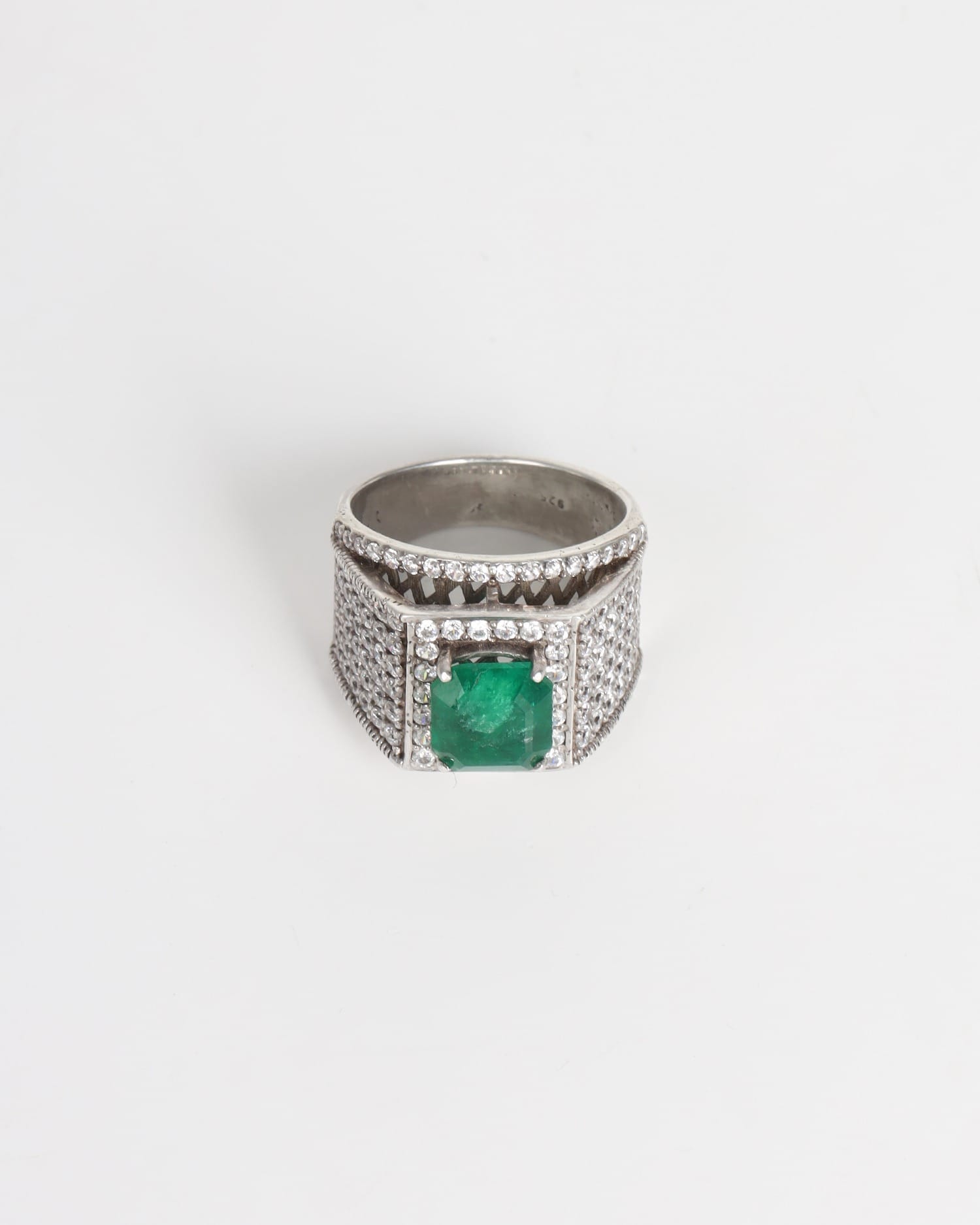 Emerald Ring White Zircon Accents, Silver
