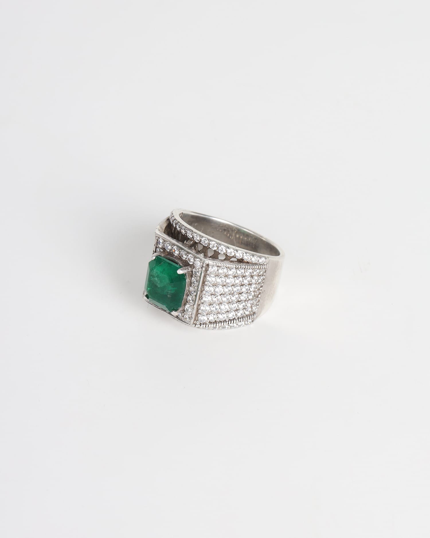 Emerald Ring White Zircon Accents, Silver