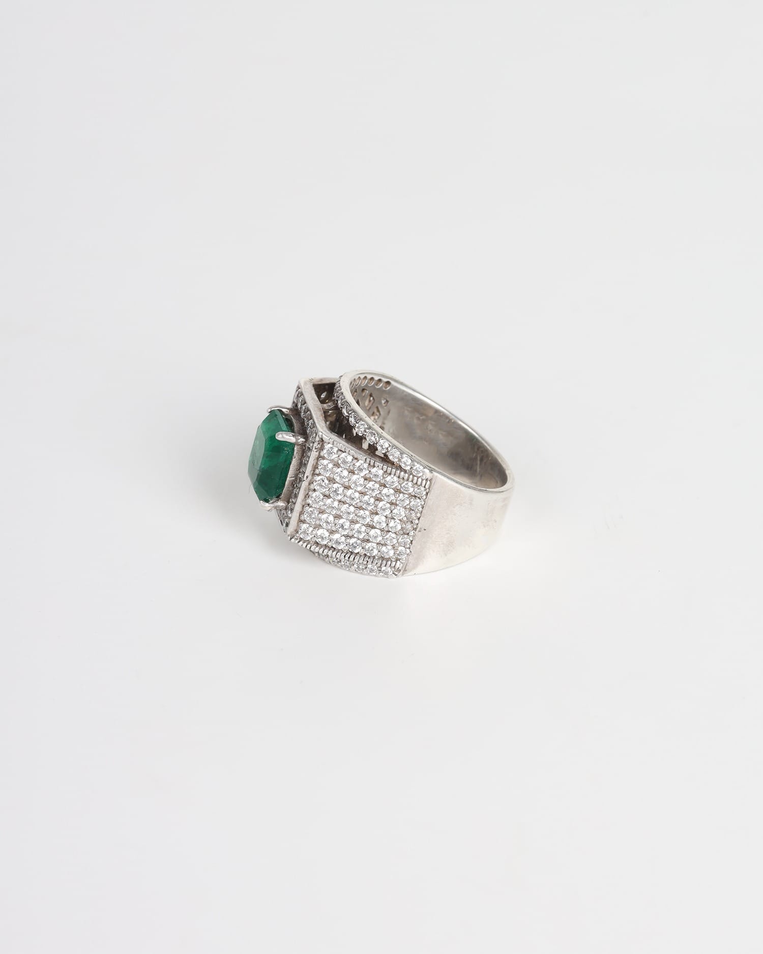 Emerald Ring White Zircon Accents, Silver