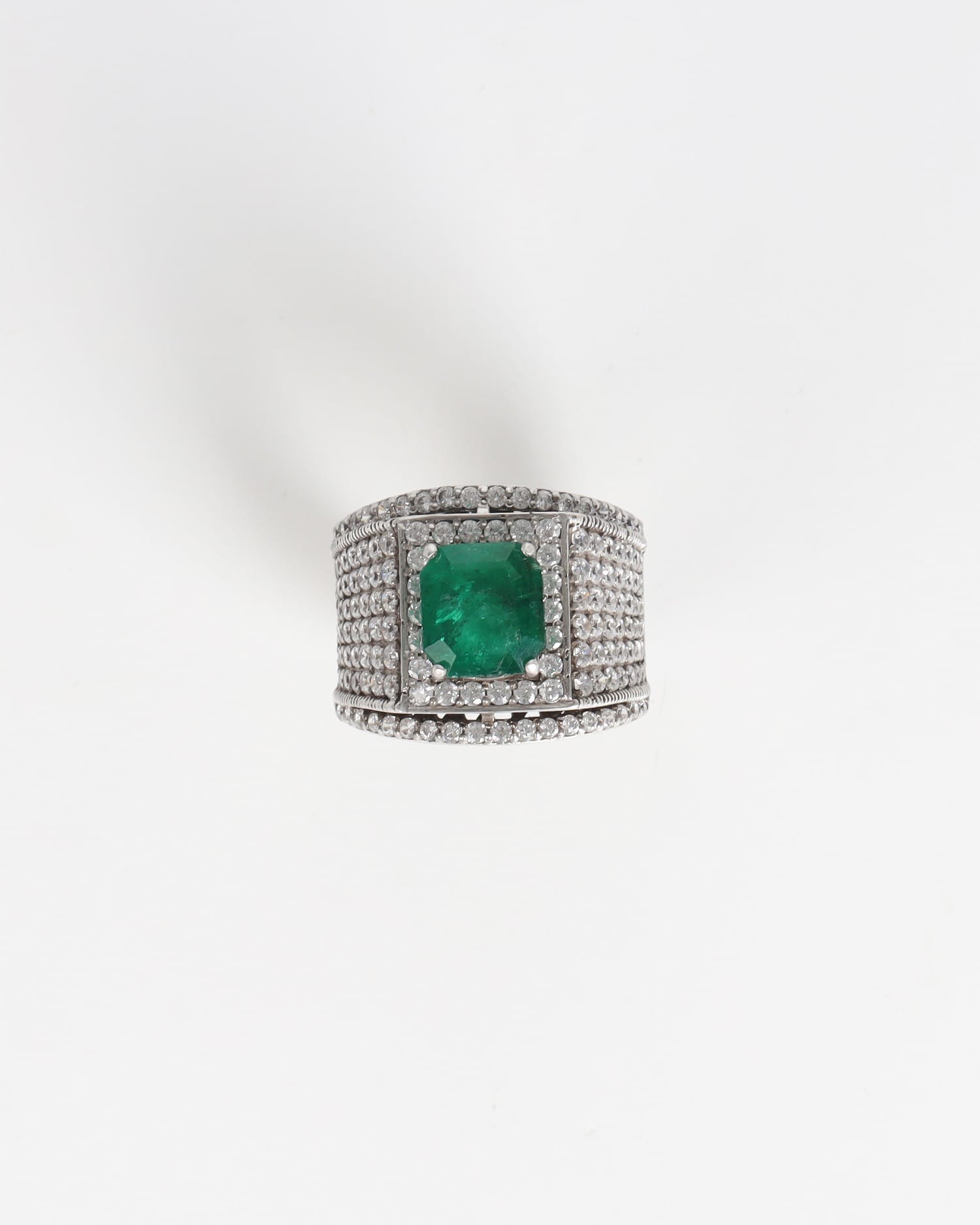 Emerald Ring White Zircon Accents, Silver
