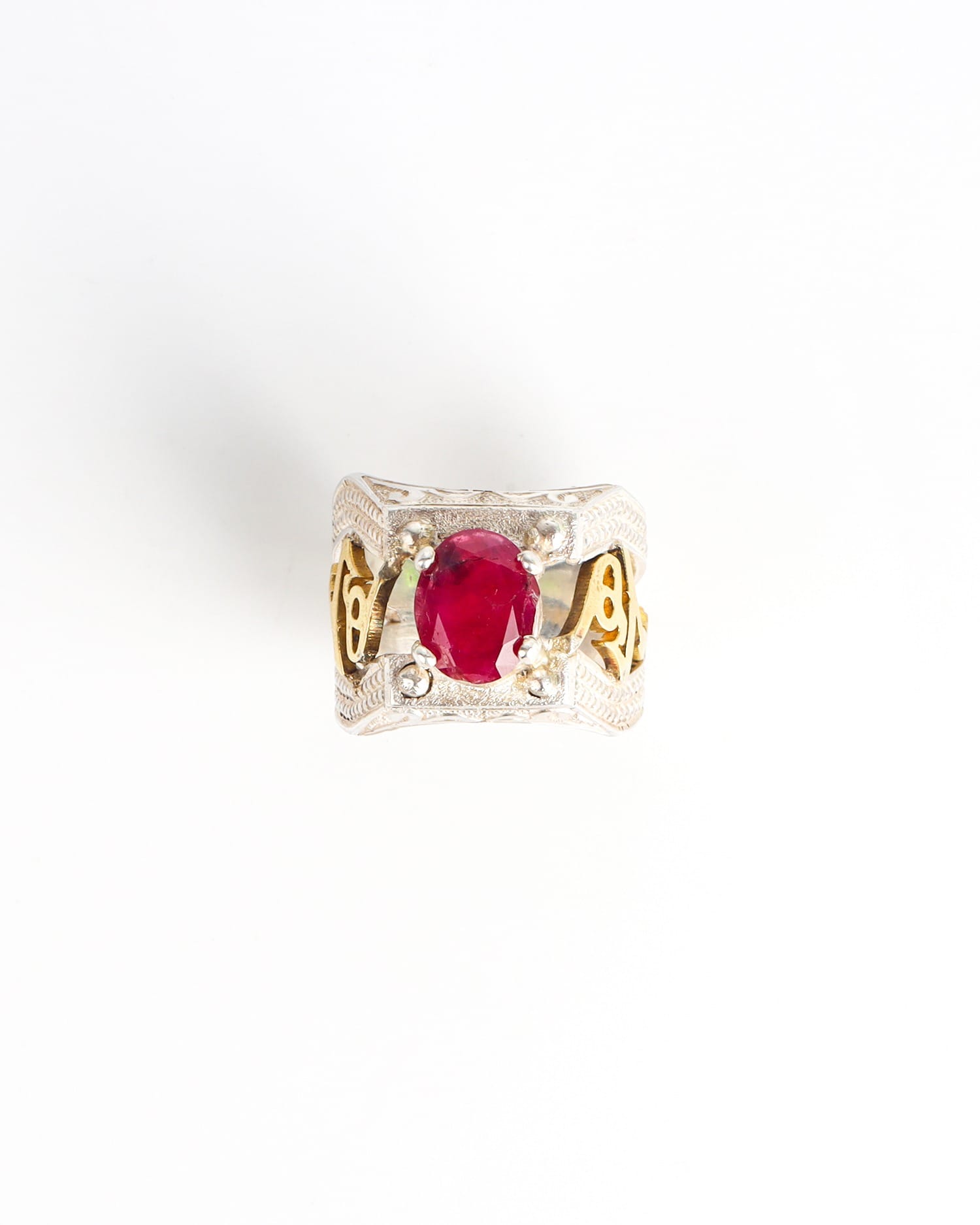 Gemstone Ring Natural Ruby with Silver & Brass