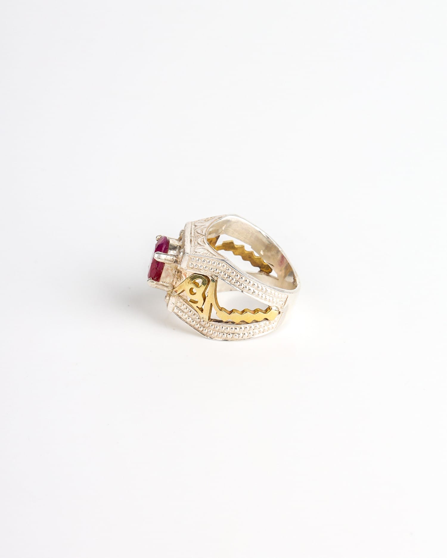 Gemstone Ring Natural Ruby with Silver & Brass