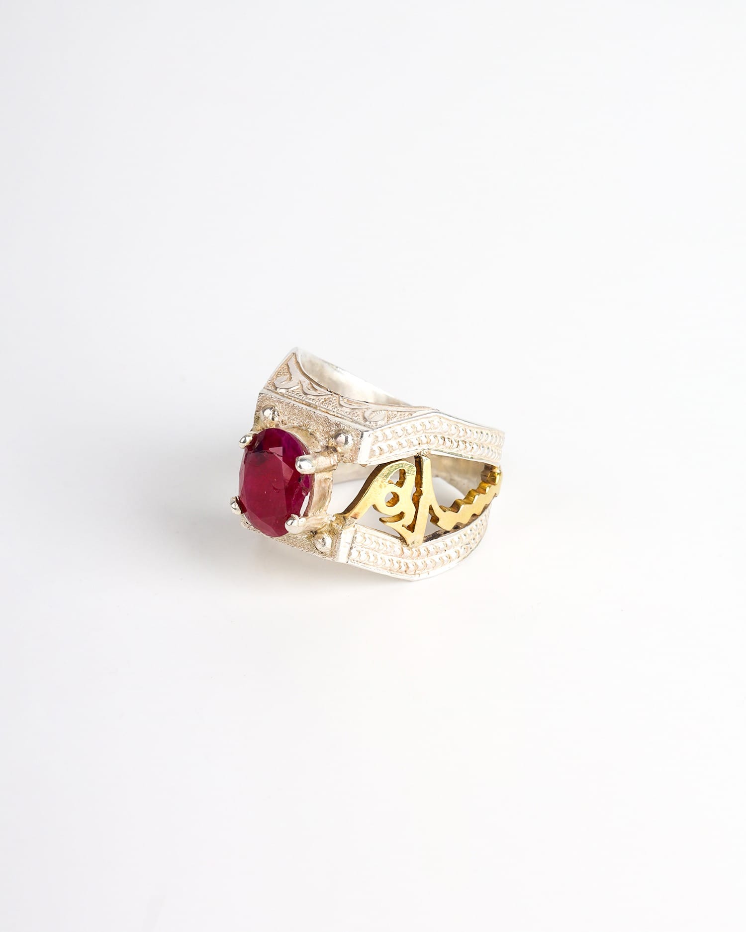 Gemstone Ring Natural Ruby with Silver & Brass