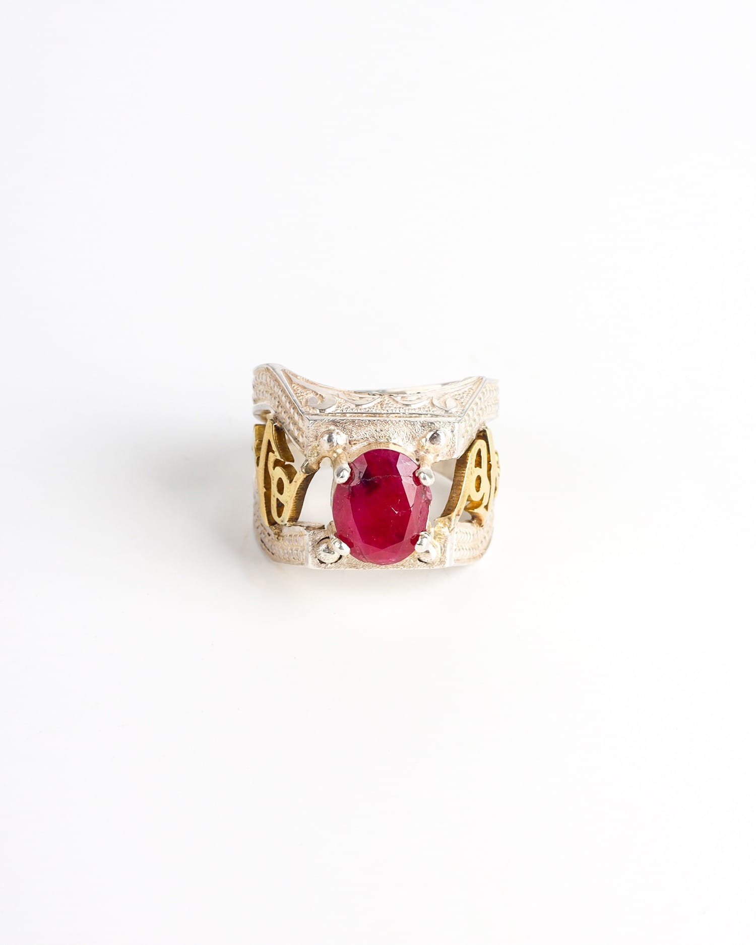 Gemstone Ring Natural Ruby with Silver & Brass