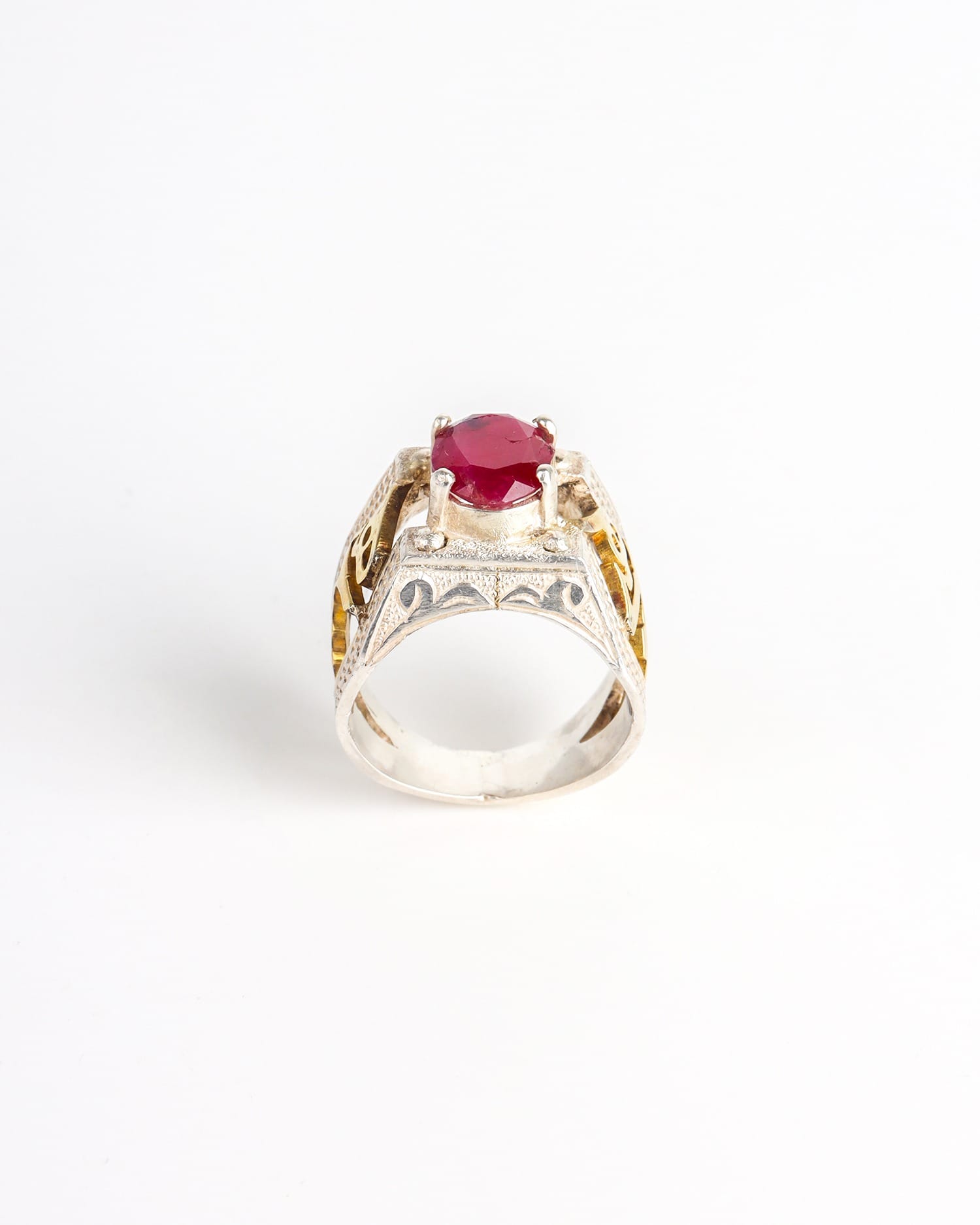 Gemstone Ring Natural Ruby with Silver & Brass