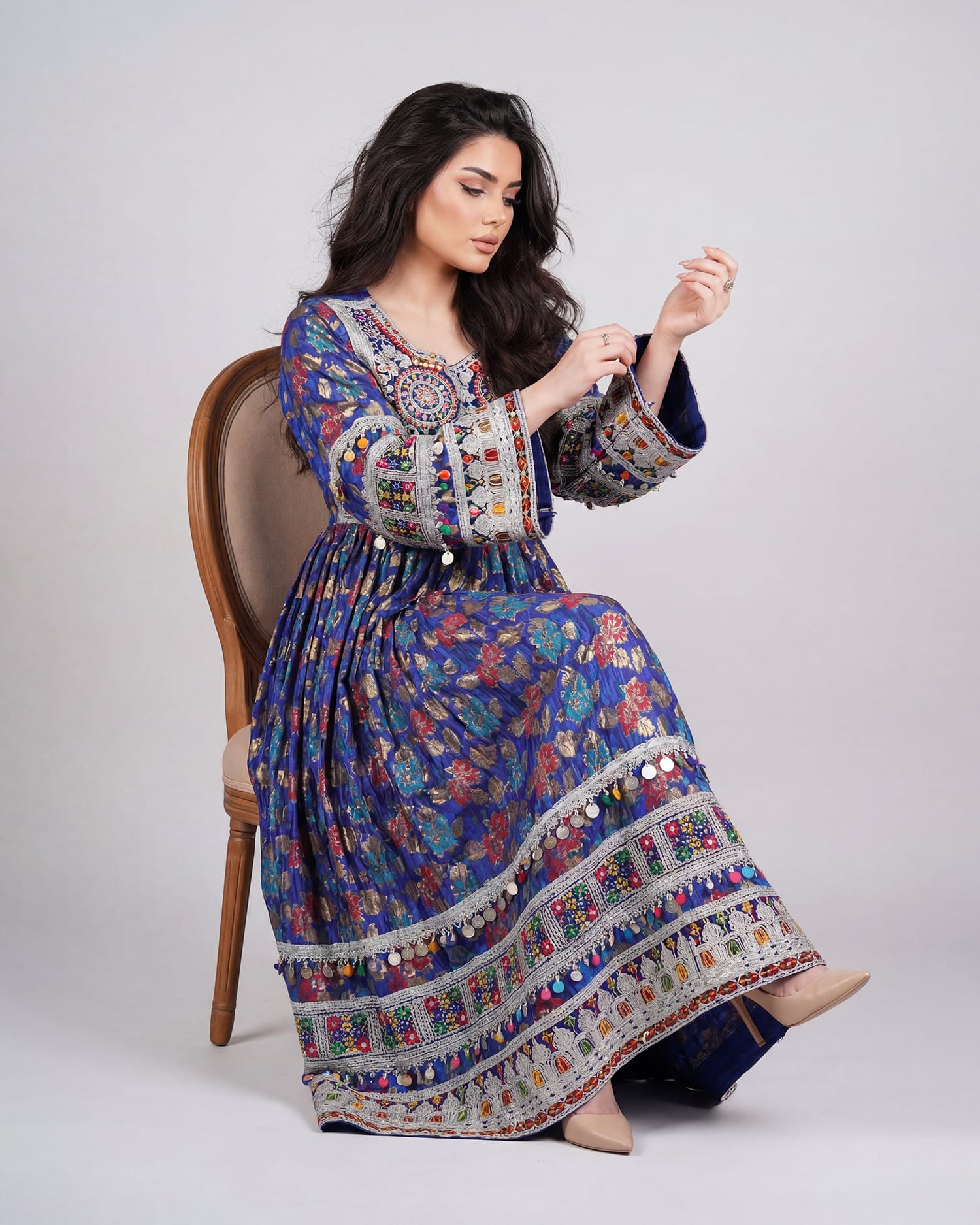 Afghan Ganda Dress for Women – Royal Blue Banarasi Embroidered Eid Outfit | Aseel