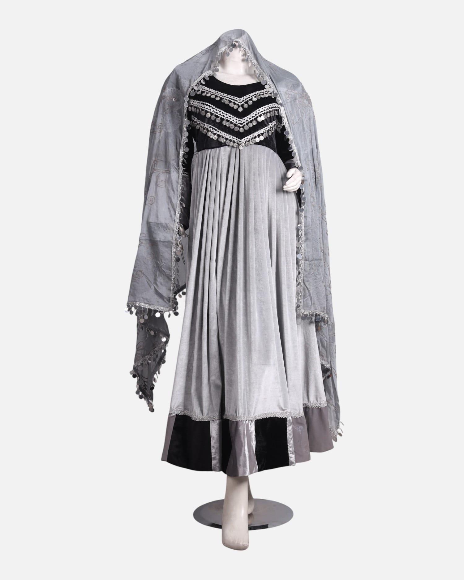 Elegant Afghan Velvet Pleated Gand Dress – Handmade Cultural Long Dress