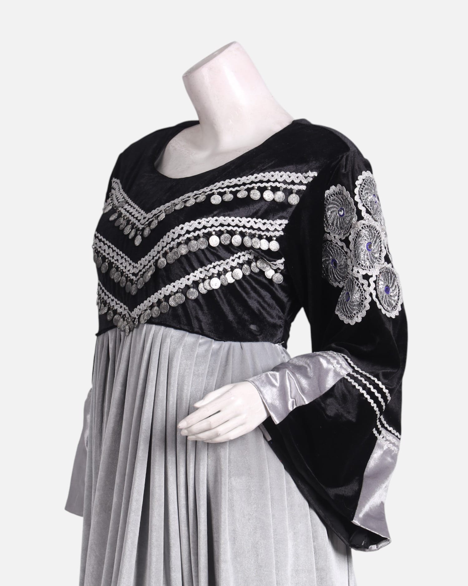 Elegant Afghan Velvet Pleated Gand Dress – Handmade Cultural Long Dress