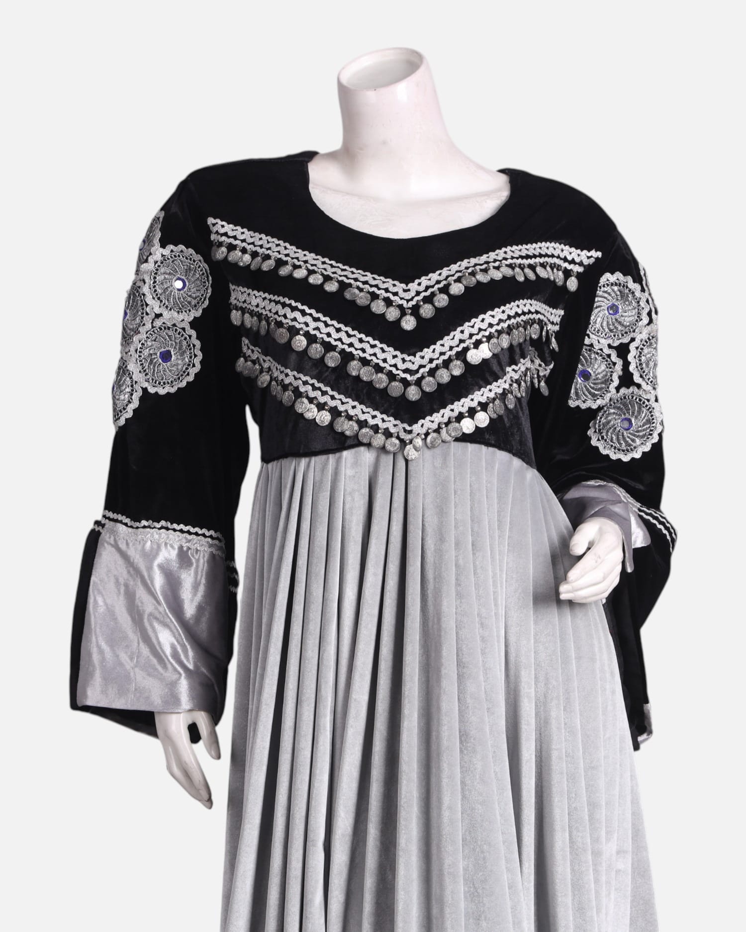 Elegant Afghan Velvet Pleated Gand Dress – Handmade Cultural Long Dress