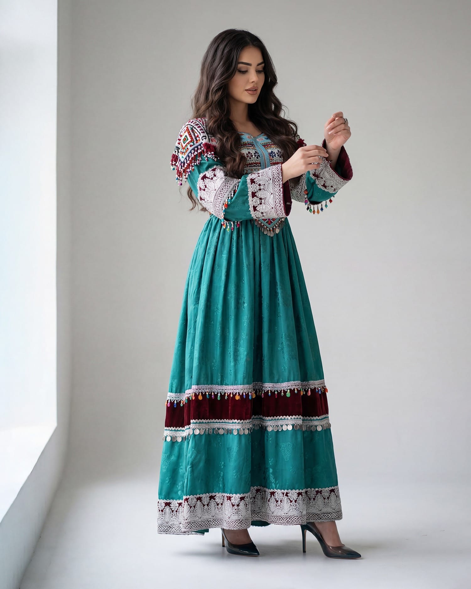 Eid Dress for Women 2026  Premium Turquoise Afghan Gand Dress | Aseel - Cloth Sizes Women: Large