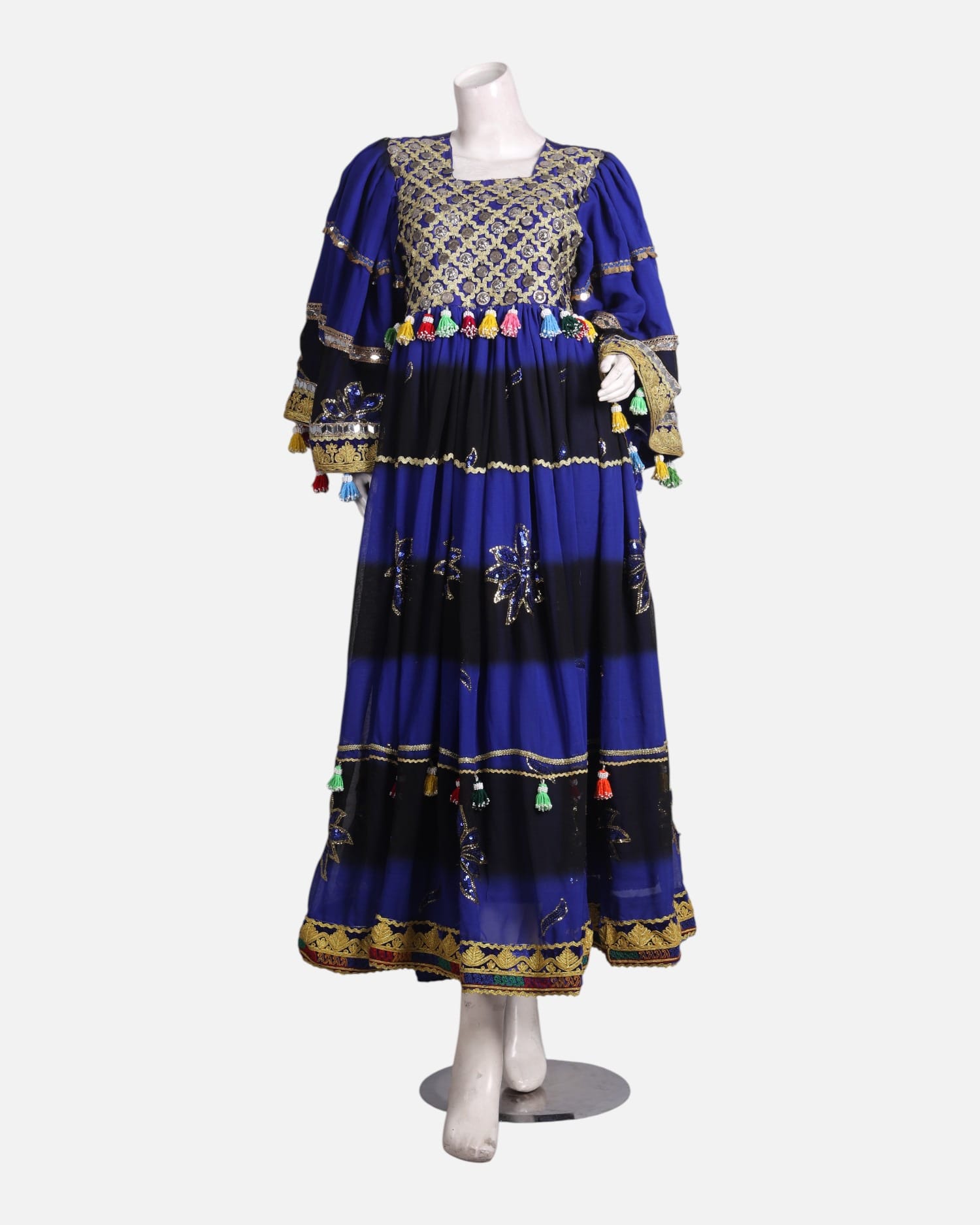 Royal Blue Afghan Gand Dress – Handmade Georgette Embroidered Traditional Outfit for Eid & Weddings