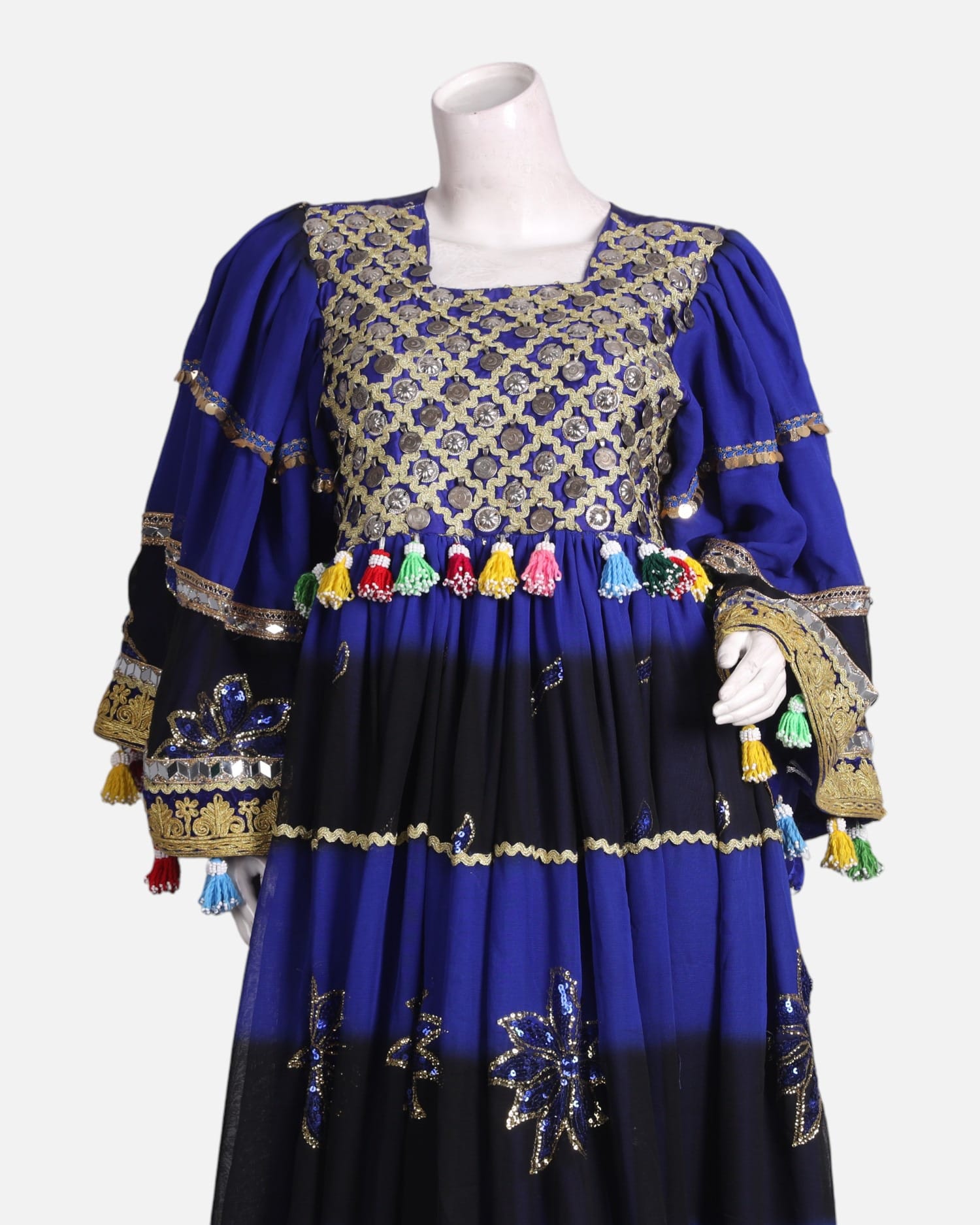 Royal Blue Afghan Gand Dress – Handmade Georgette Embroidered Traditional Outfit for Eid & Weddings