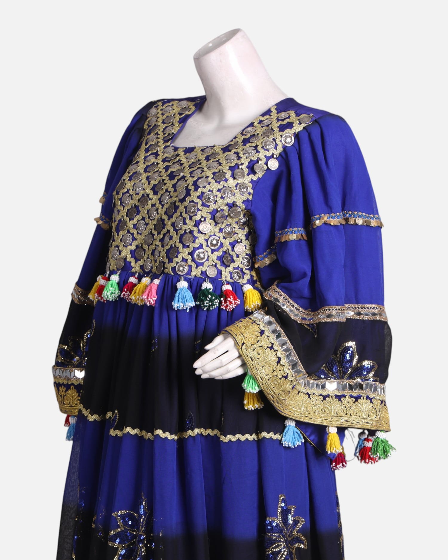 Royal Blue Afghan Gand Dress – Handmade Georgette Embroidered Traditional Outfit for Eid & Weddings