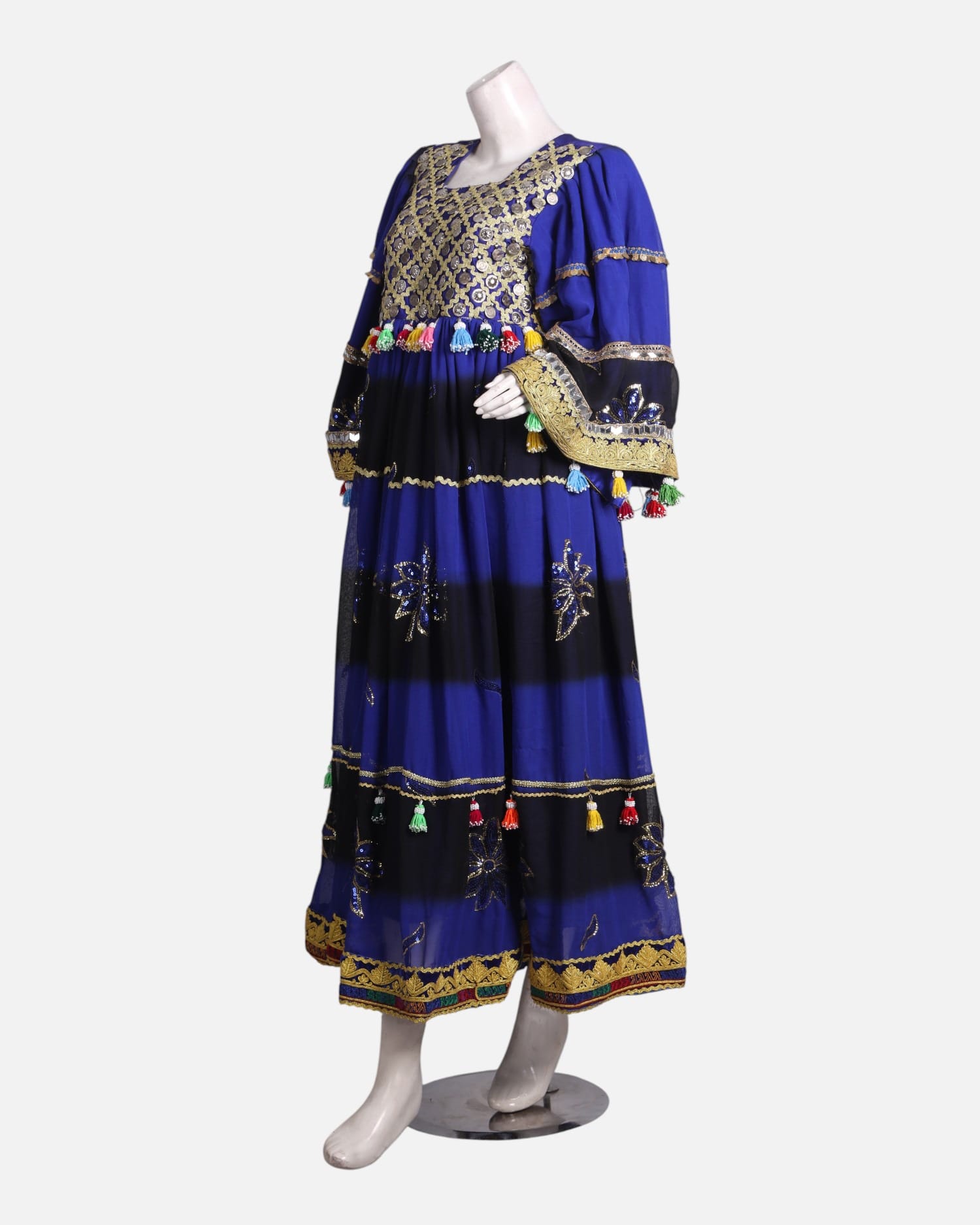 Royal Blue Afghan Gand Dress – Handmade Georgette Embroidered Traditional Outfit for Eid & Weddings