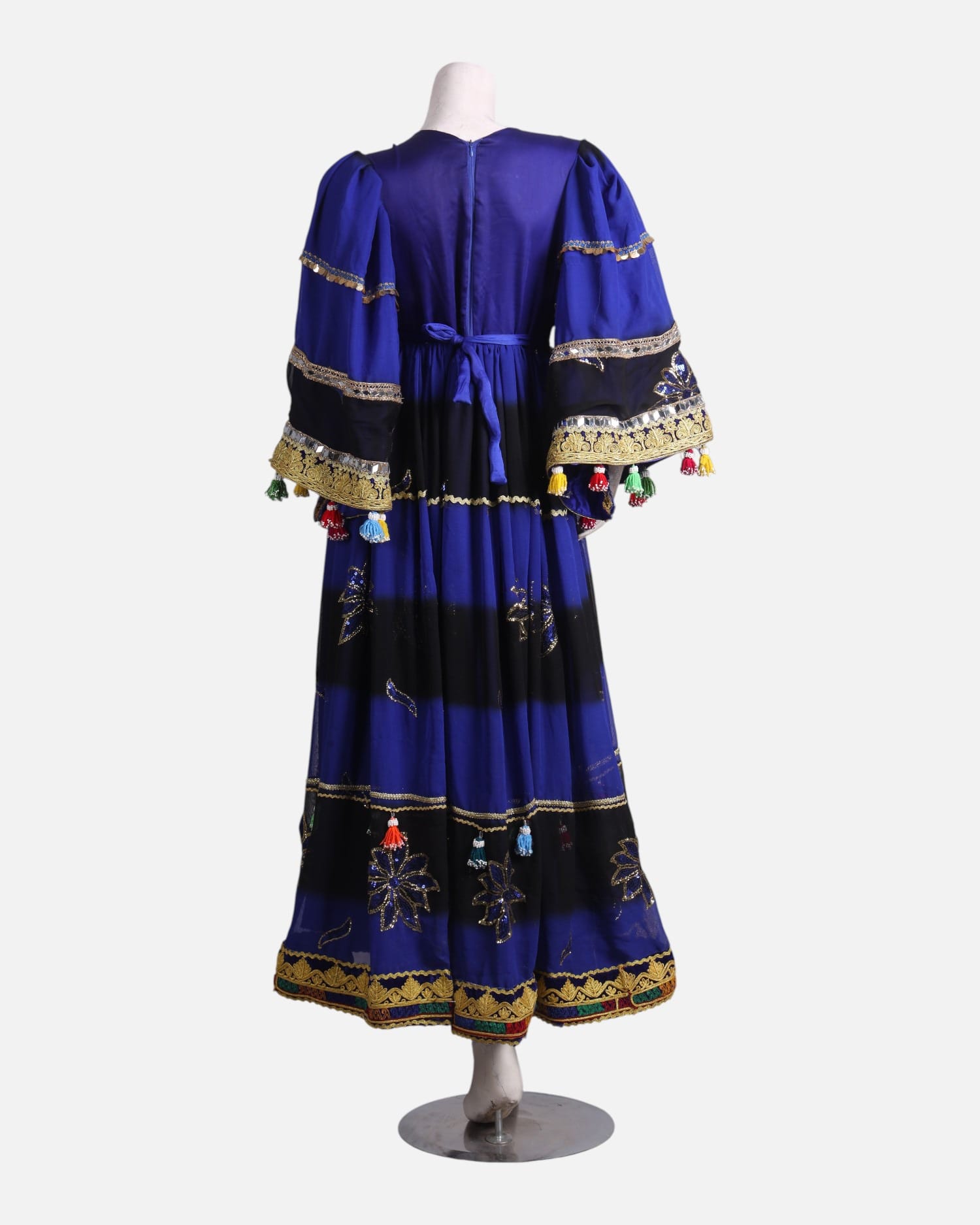 Royal Blue Afghan Gand Dress – Handmade Georgette Embroidered Traditional Outfit for Eid & Weddings