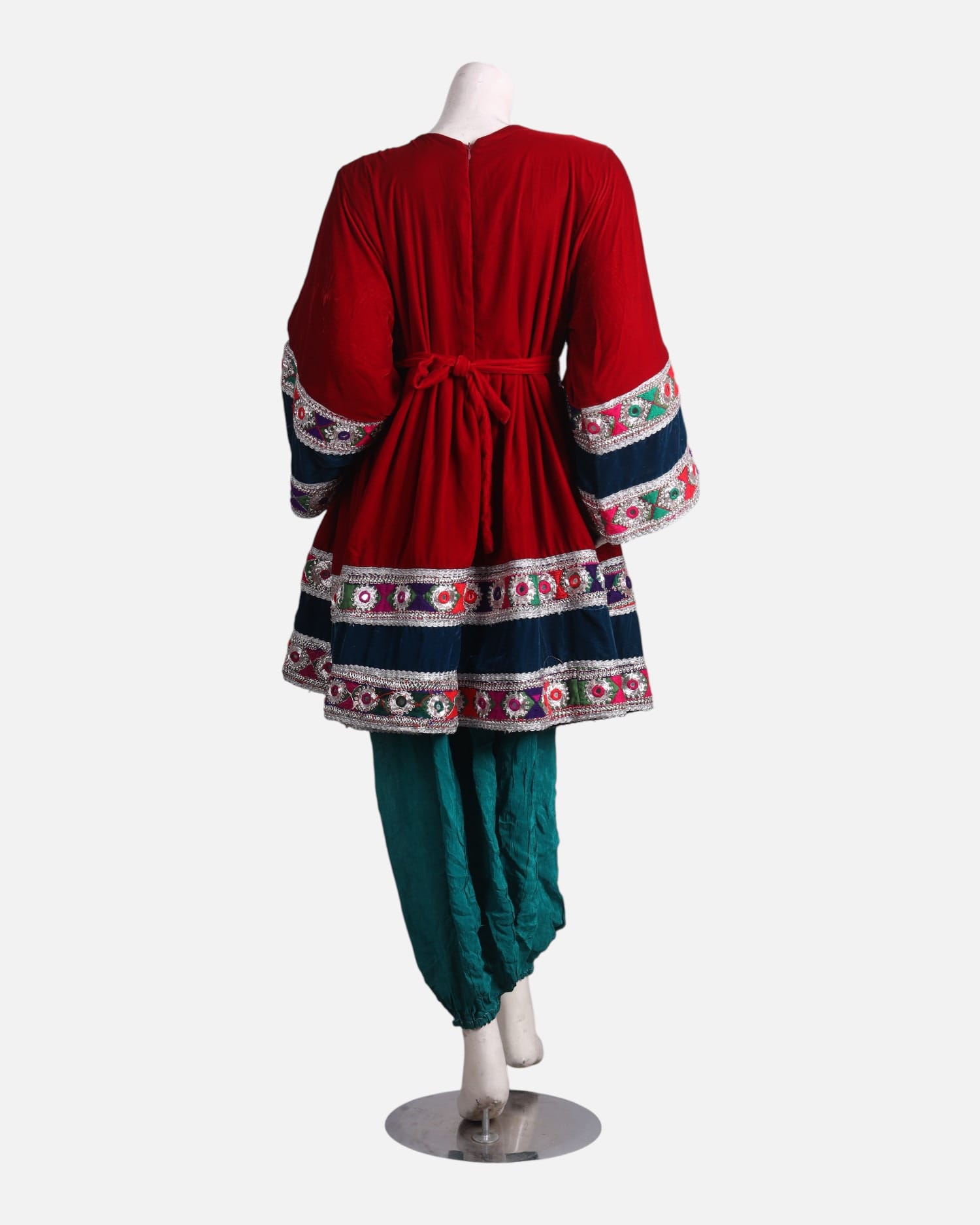 Afghan Gand Dress for Women – Red Velvet Embroidered Traditional Eid Outfit with Dupatta | Aseel
