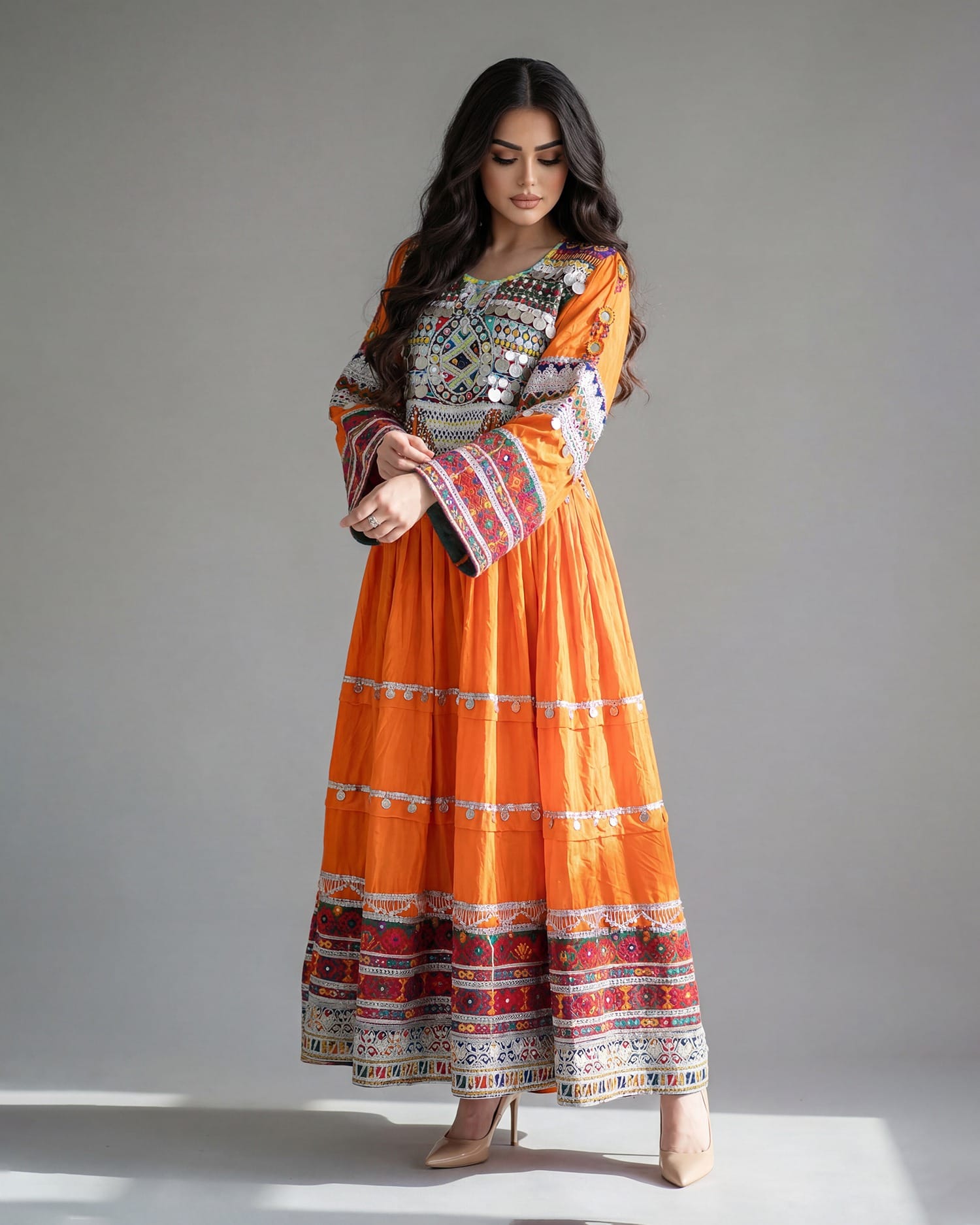 Authentic handmade Afghani Gand Design Vibrant Orange