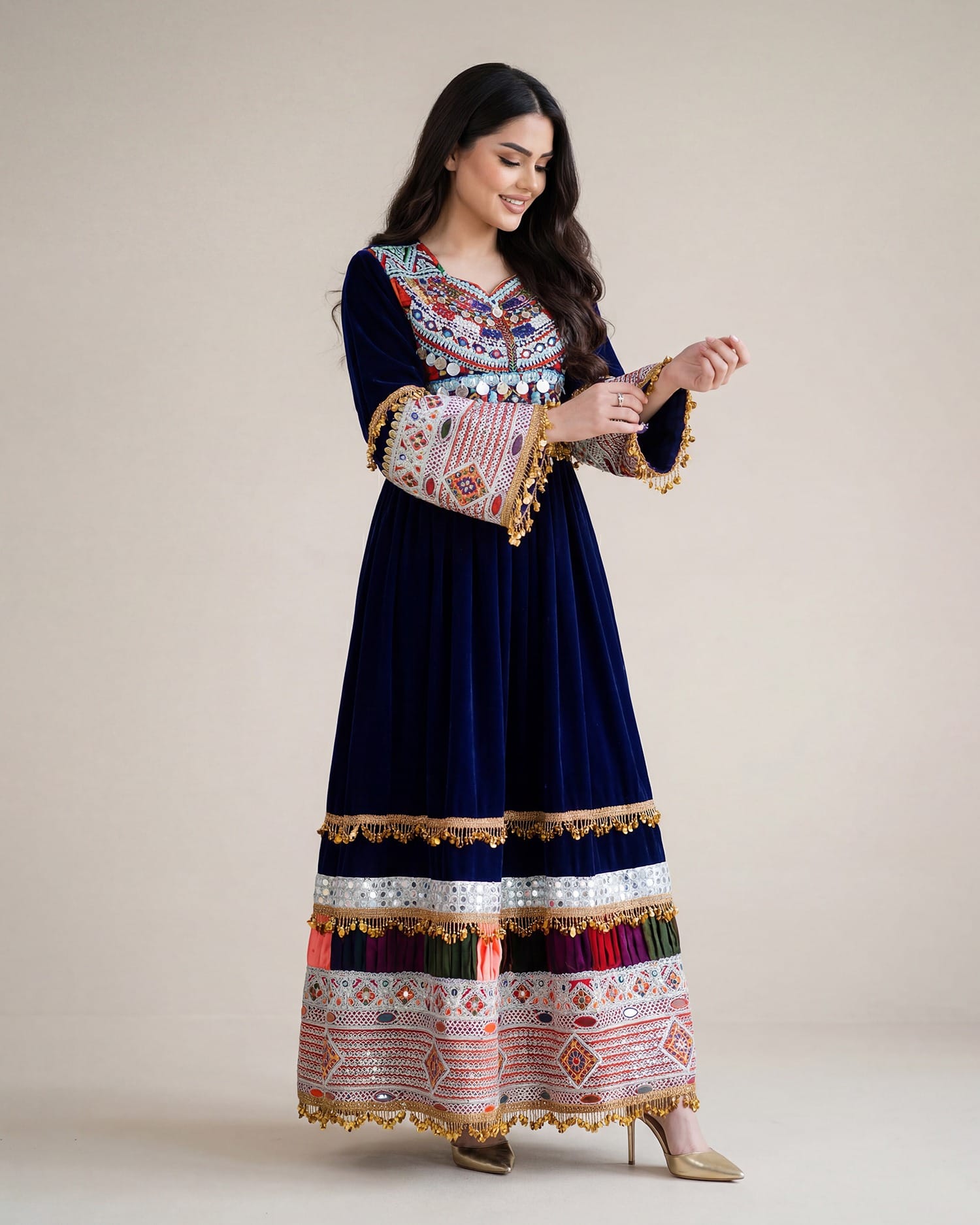 Afghan Cultural Dress for Women – Luxury Handcrafted Gand with Mirror Work | Aseel