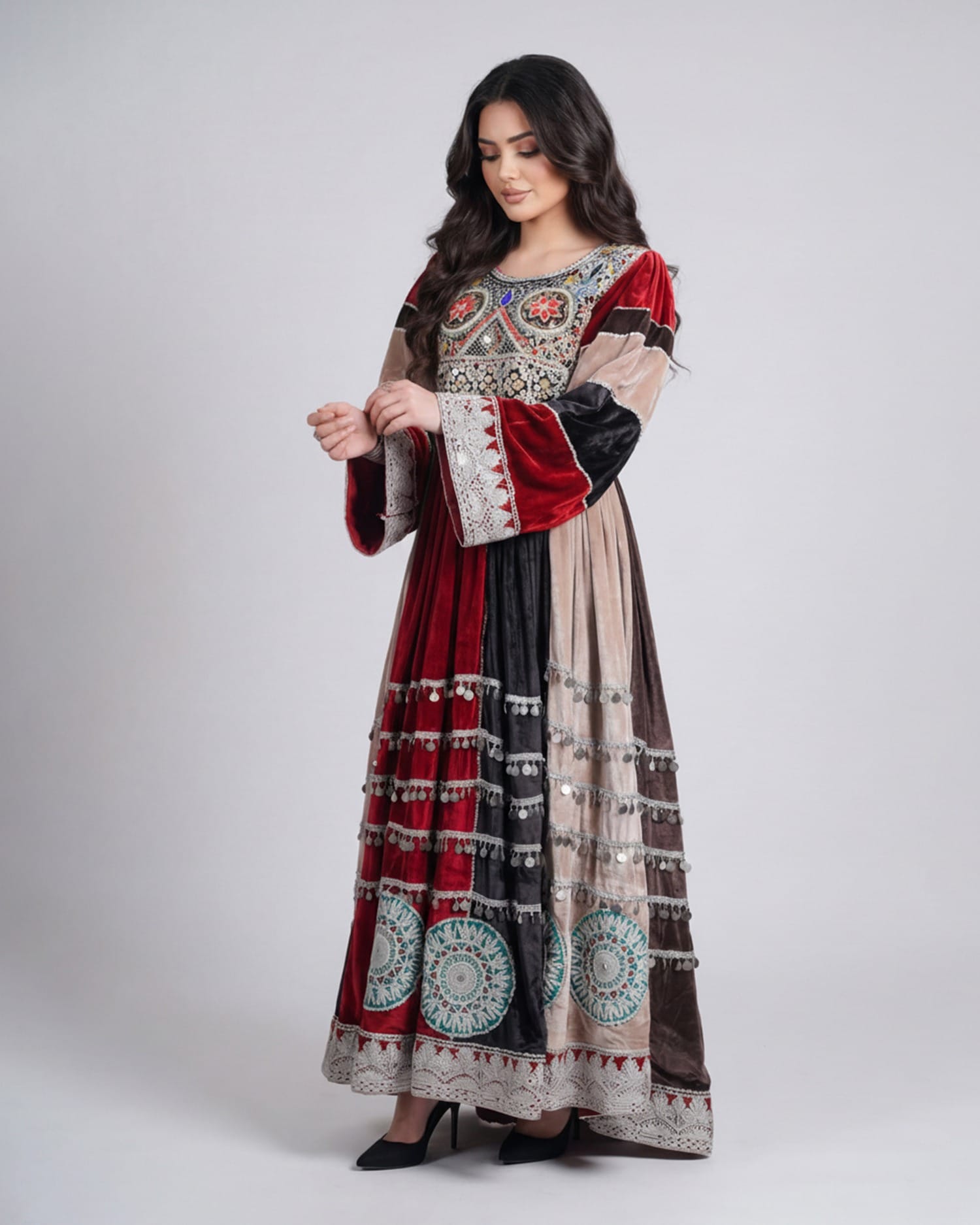 Gand Afghani Afghan Traditional Velvet Embroidered Dress – Handcrafted Cultural Outfit Aseel