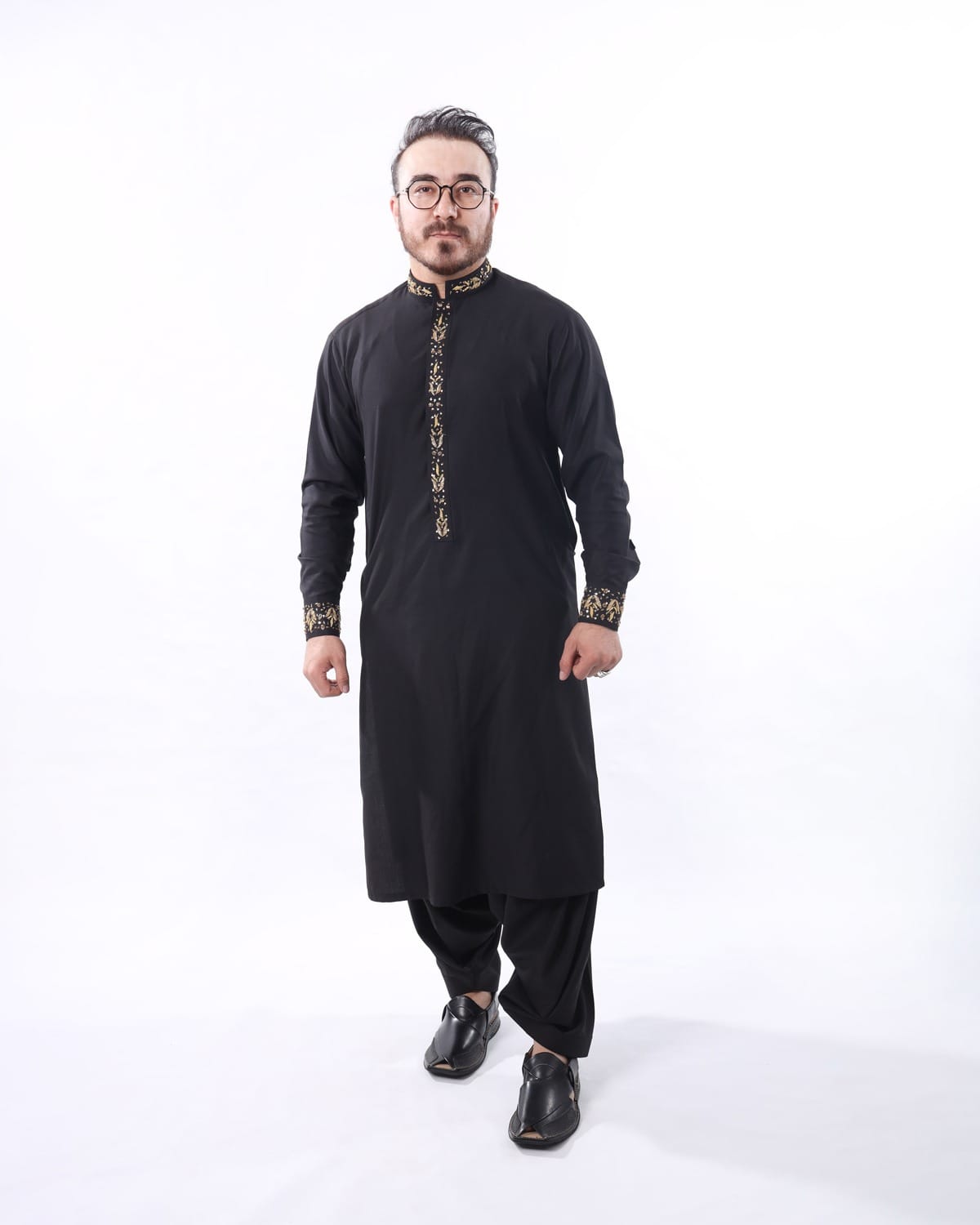 Men Black Perahan Tunban with Gold Embroidery