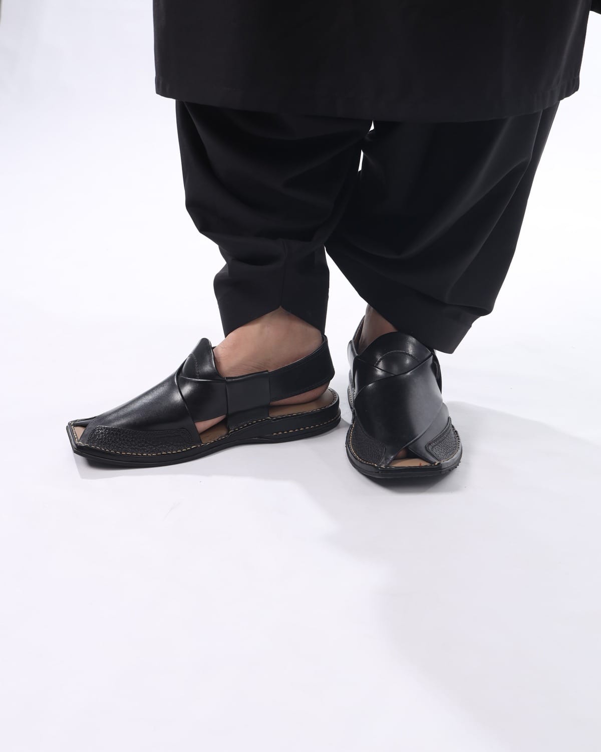 Black Leather Sandals Handmade Chappal For Men