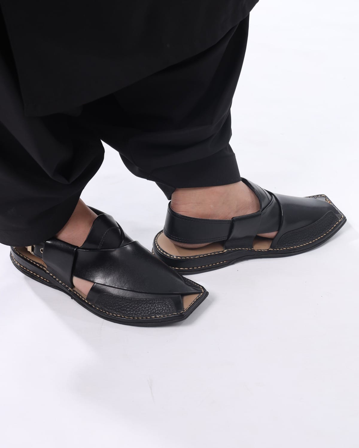 Black Leather Sandals Handmade Chappal For Men