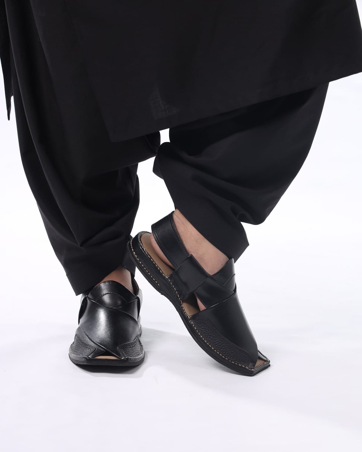Black Leather Sandals Handmade Chappal For Men