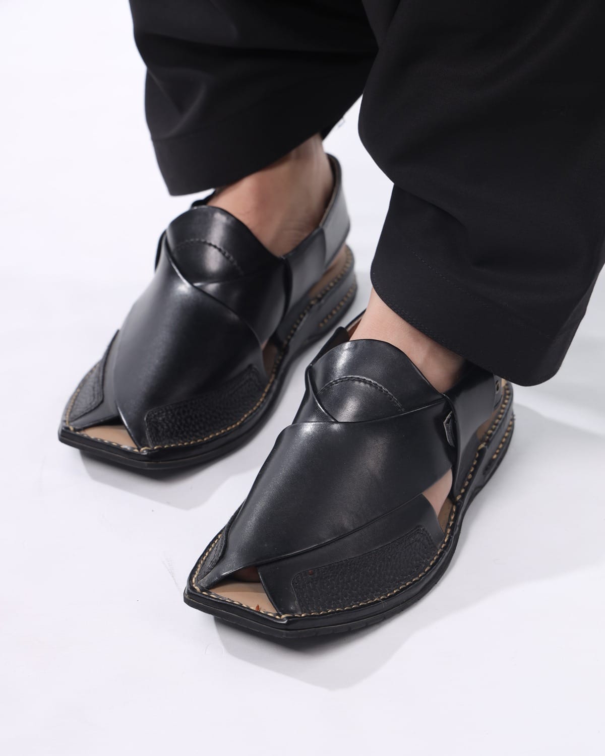Black Leather Sandals Handmade Chappal For Men