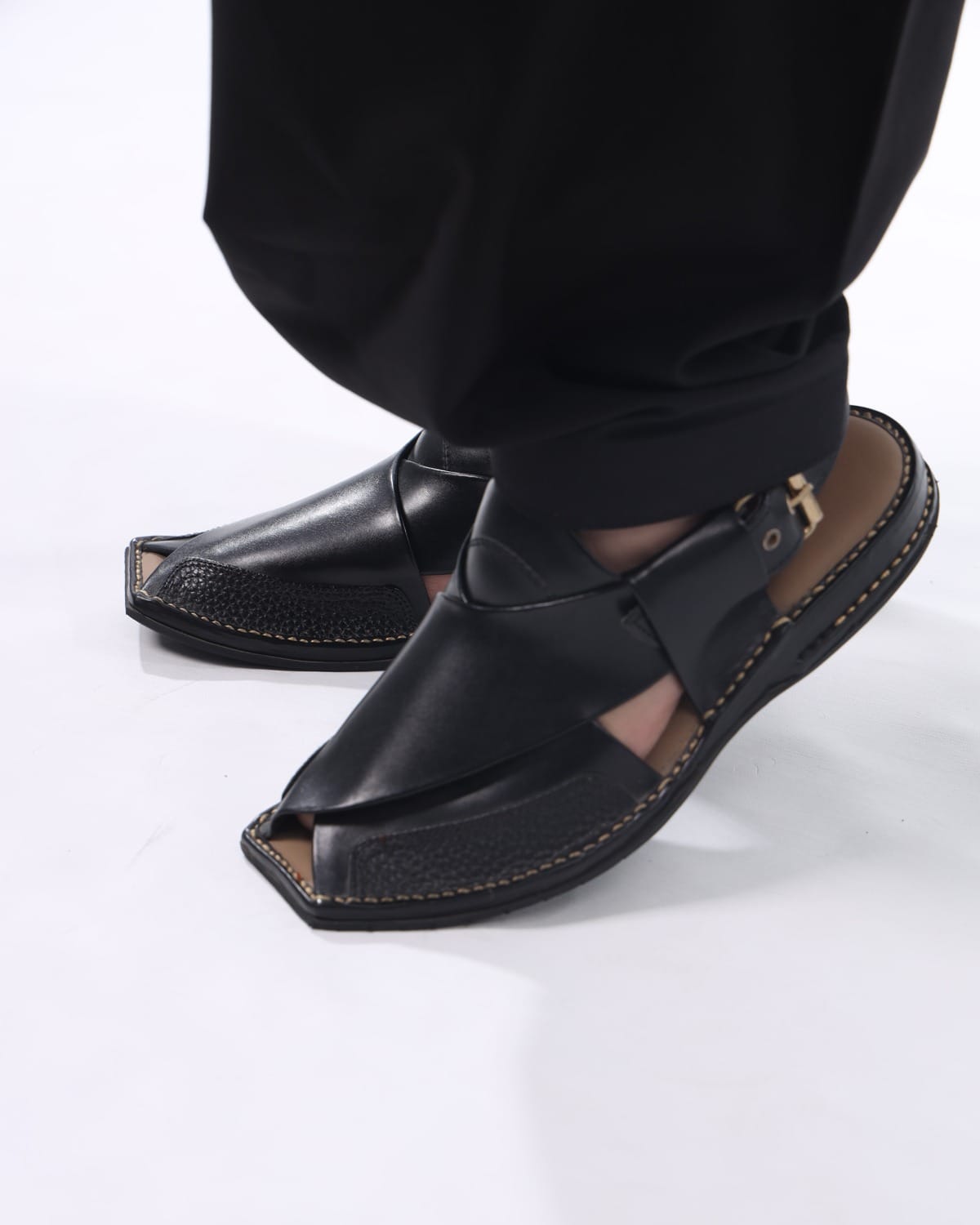 Black Leather Sandals Handmade Chappal For Men