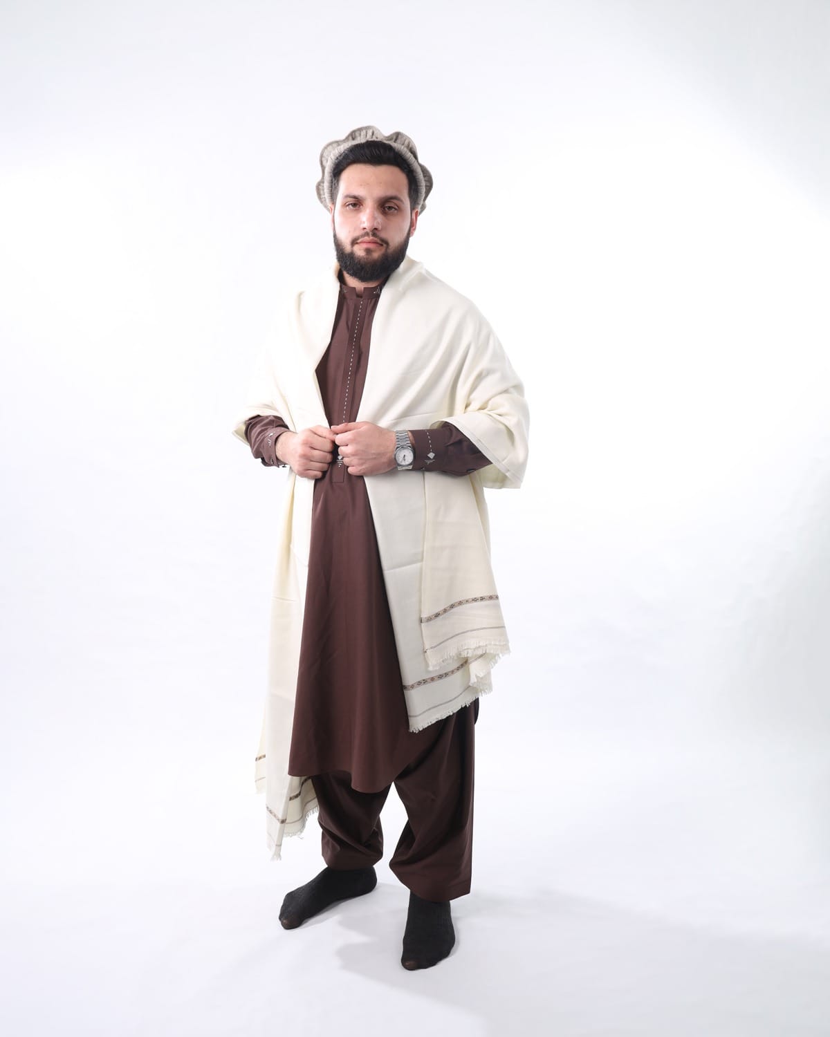 Charasda Wal Kashmiri Patu Men Shawl - Handwoven Wool Shawl