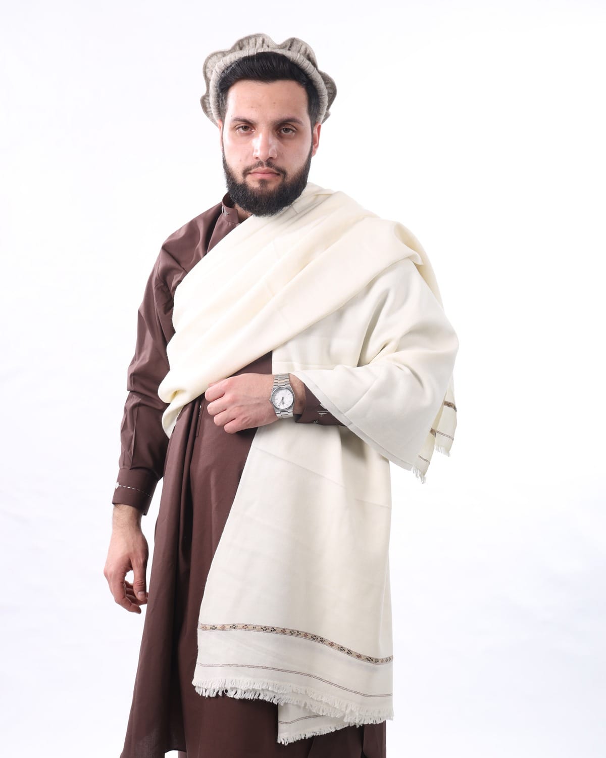 Charasda Wal Kashmiri Patu Men Shawl - Handwoven Wool Shawl