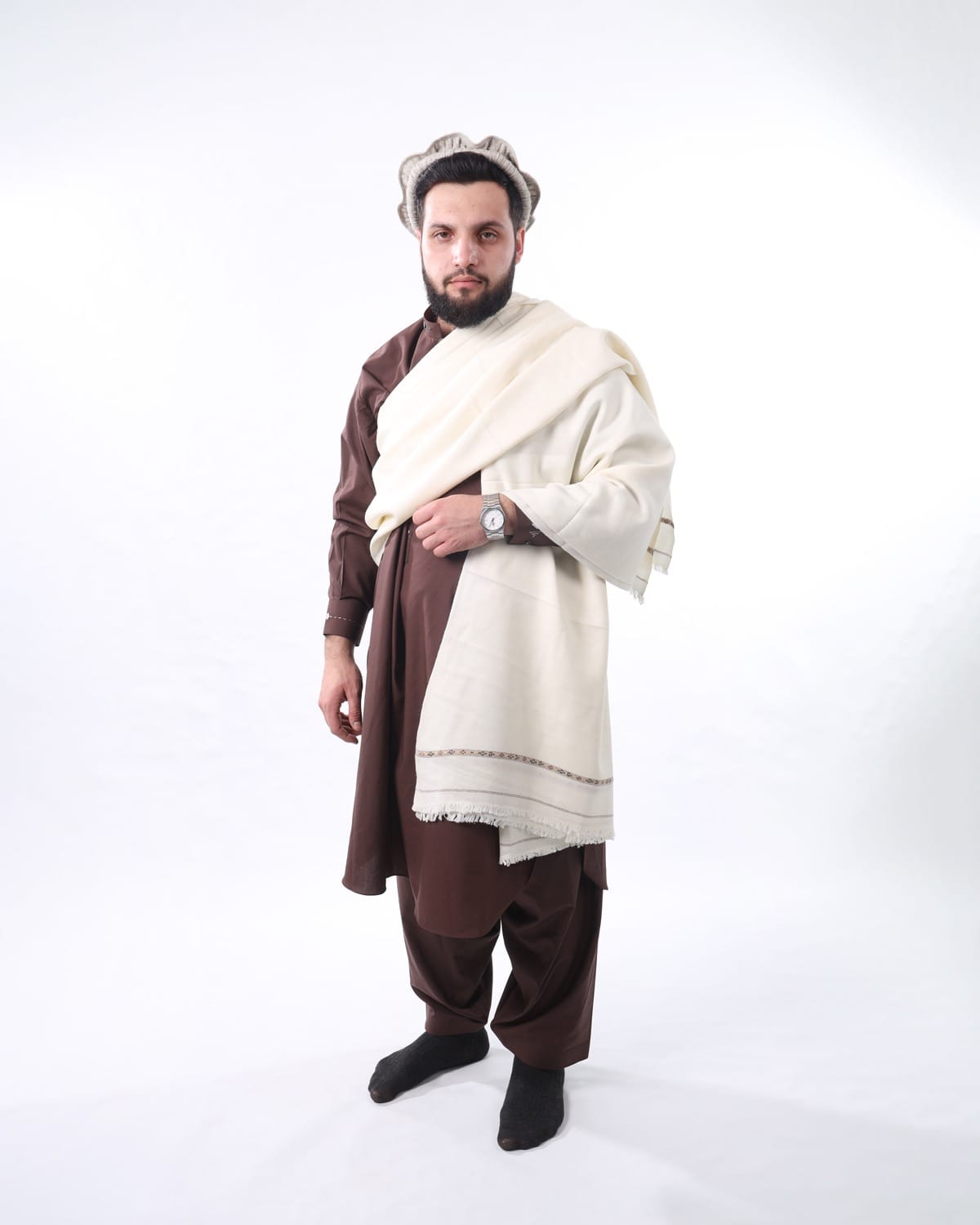 Charasda Wal Kashmiri Patu Men Shawl - Handwoven Wool Shawl