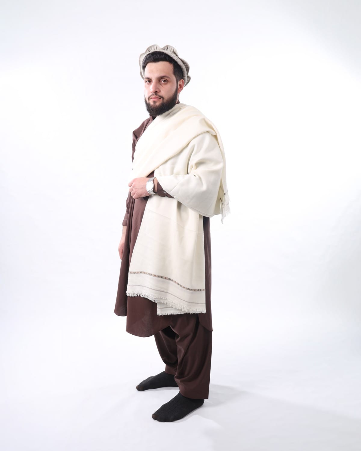 Charasda Wal Kashmiri Patu Men Shawl - Handwoven Wool Shawl