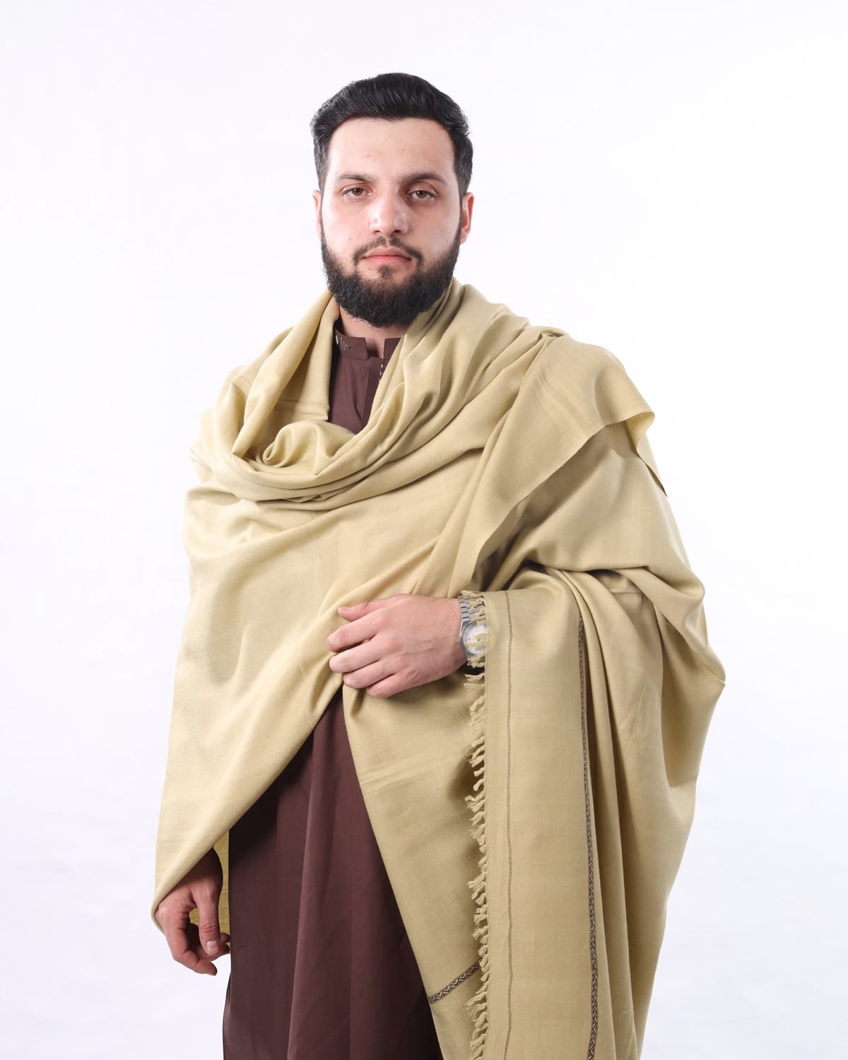 Afghan Charasda Wal Kashmiri Patu Men Shawl - Handwoven Raw Wool Shawl