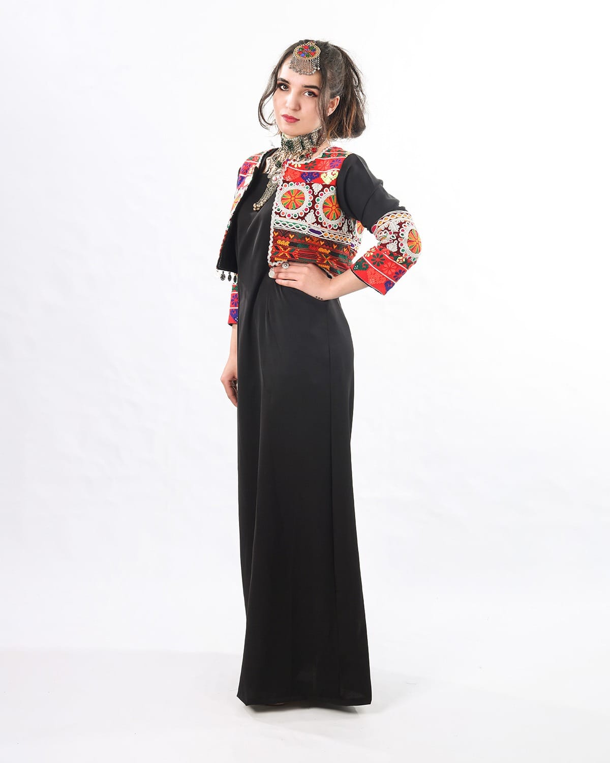 chinese dress ladies Pink and white ombre maxi with embroidered crop jacket